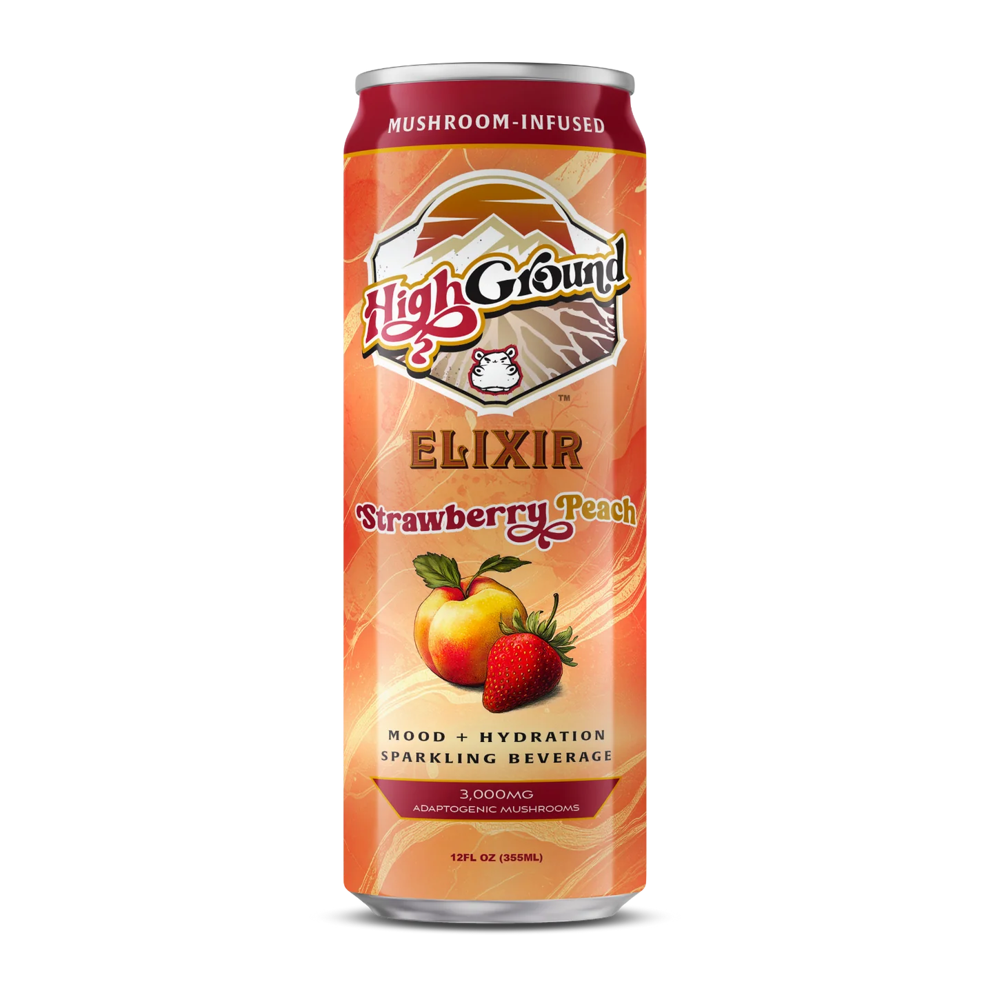 High Ground Elixir Mushroom Seltzer - Strawberry Peach 12oz