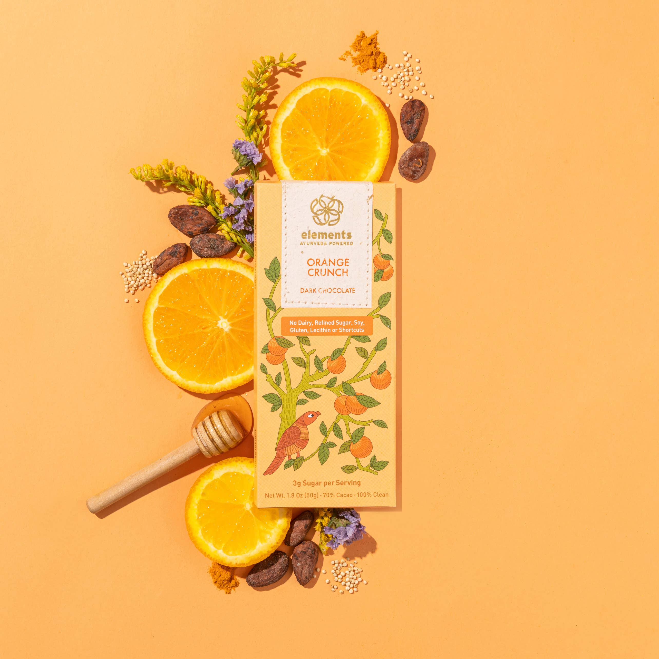 Elements Truffles Orange Crunch 70% Dark Chocolate Bar | Dairy-free | Snack 1.5 OZ