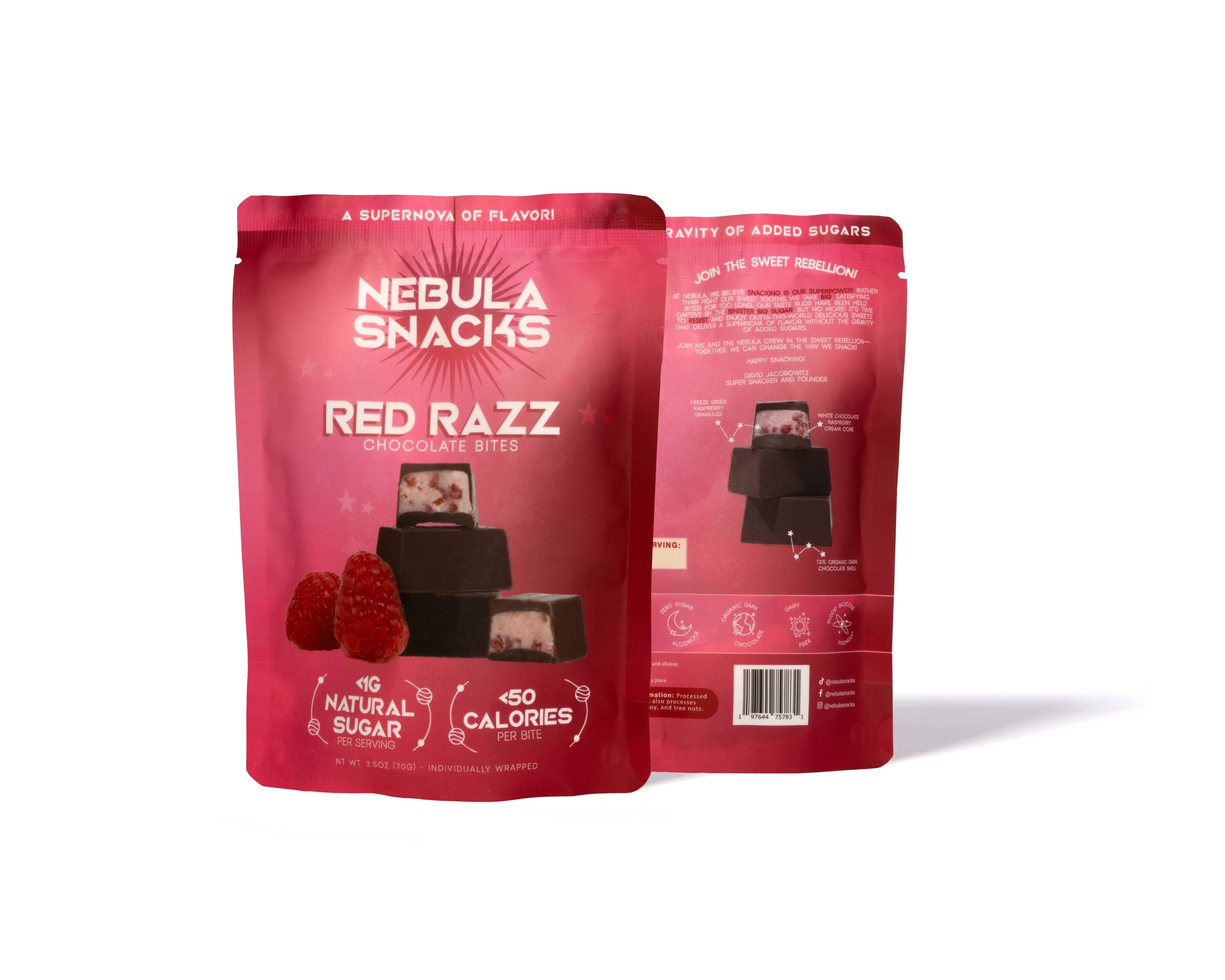 Nebula Snacks Red Razz Filled Dark Chocolate Bites