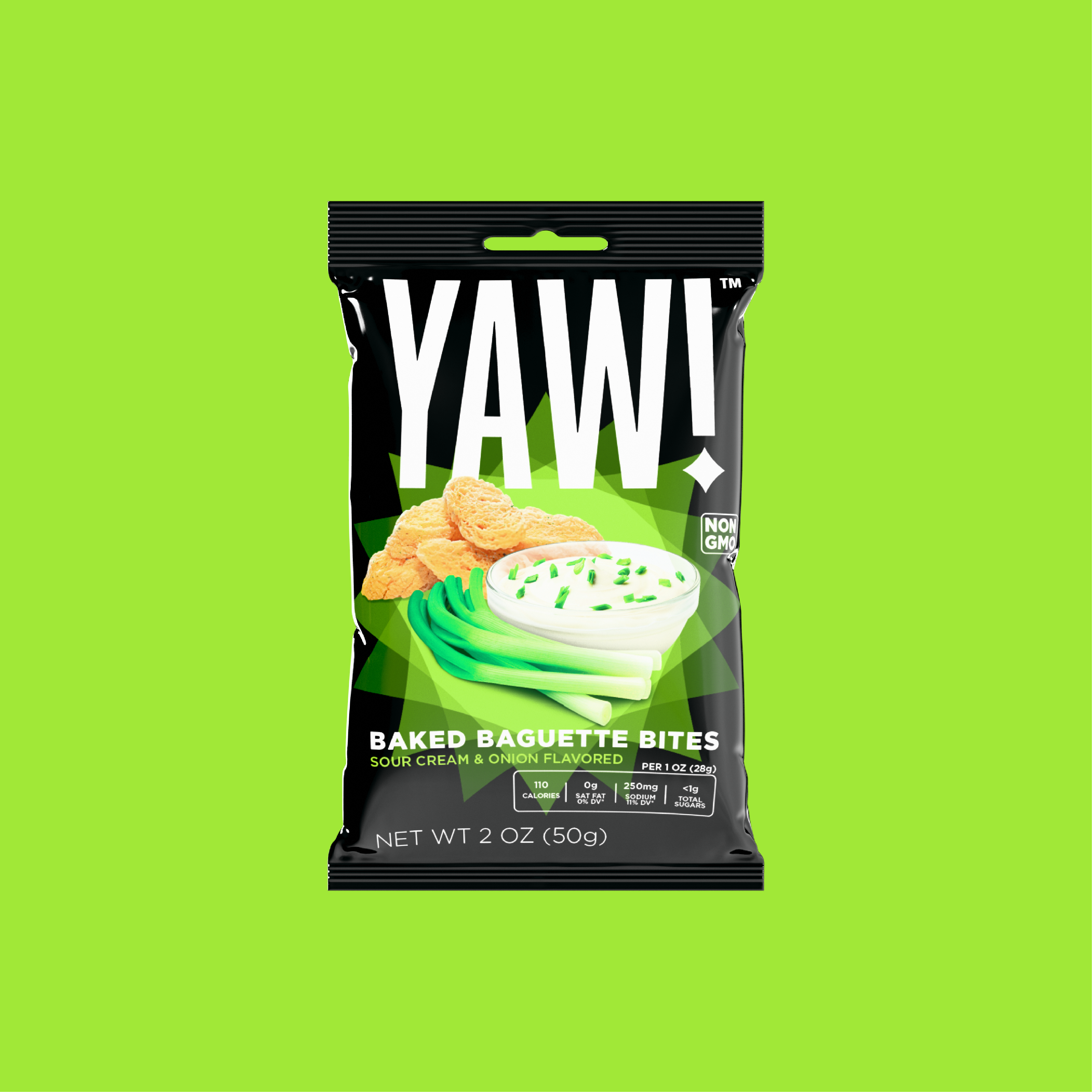 YAW! Sour Cream and Onion Flavored Baked Baguette Bites Snack 2oz