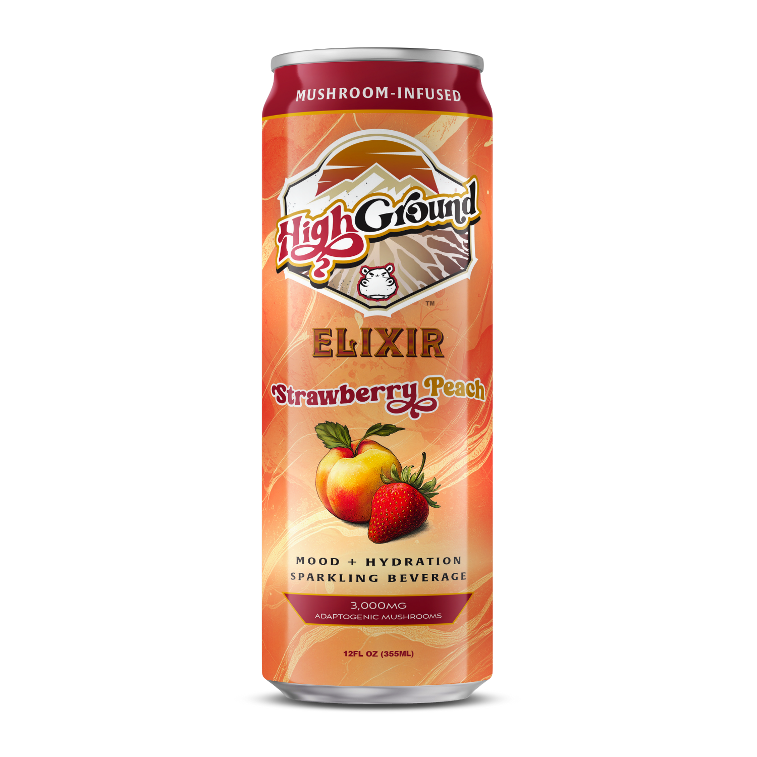 High Ground Elixir Mushroom Seltzer - Strawberry Peach 12oz