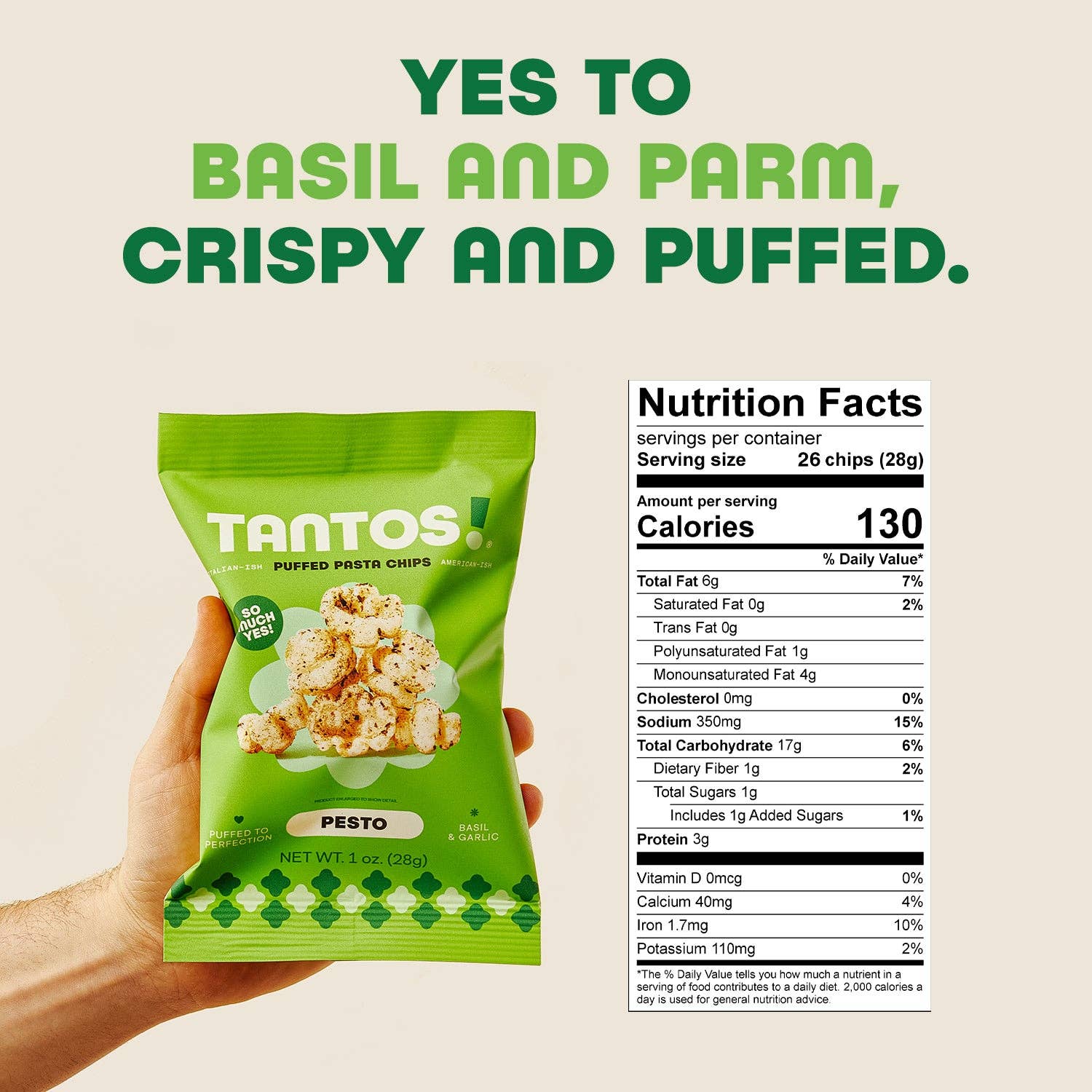 Tantos Puffed Pasta Crisps - Pesto - 1oz