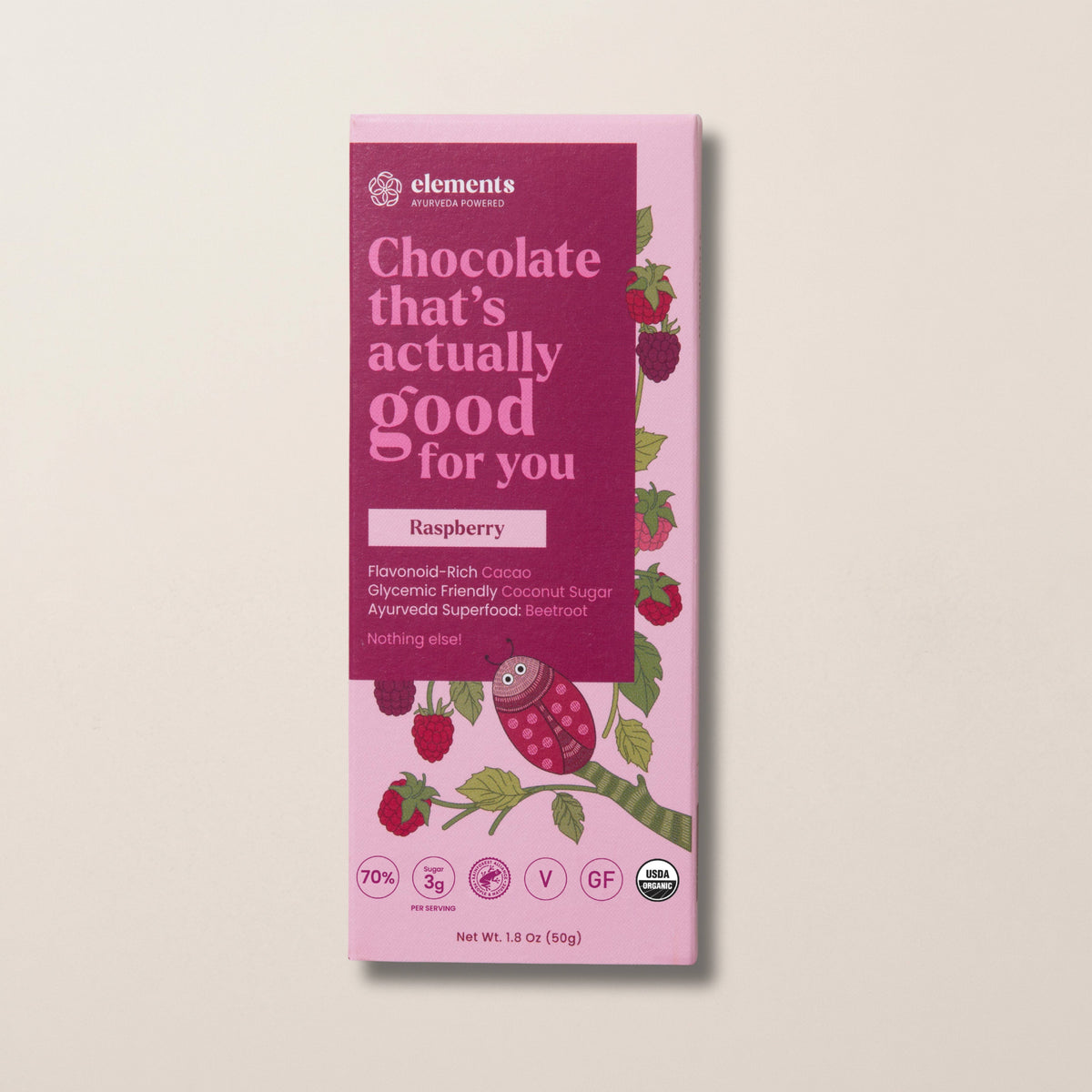 Elements - Raspberry Dark Chocolate Bar | Vegan Organic 1.8oz