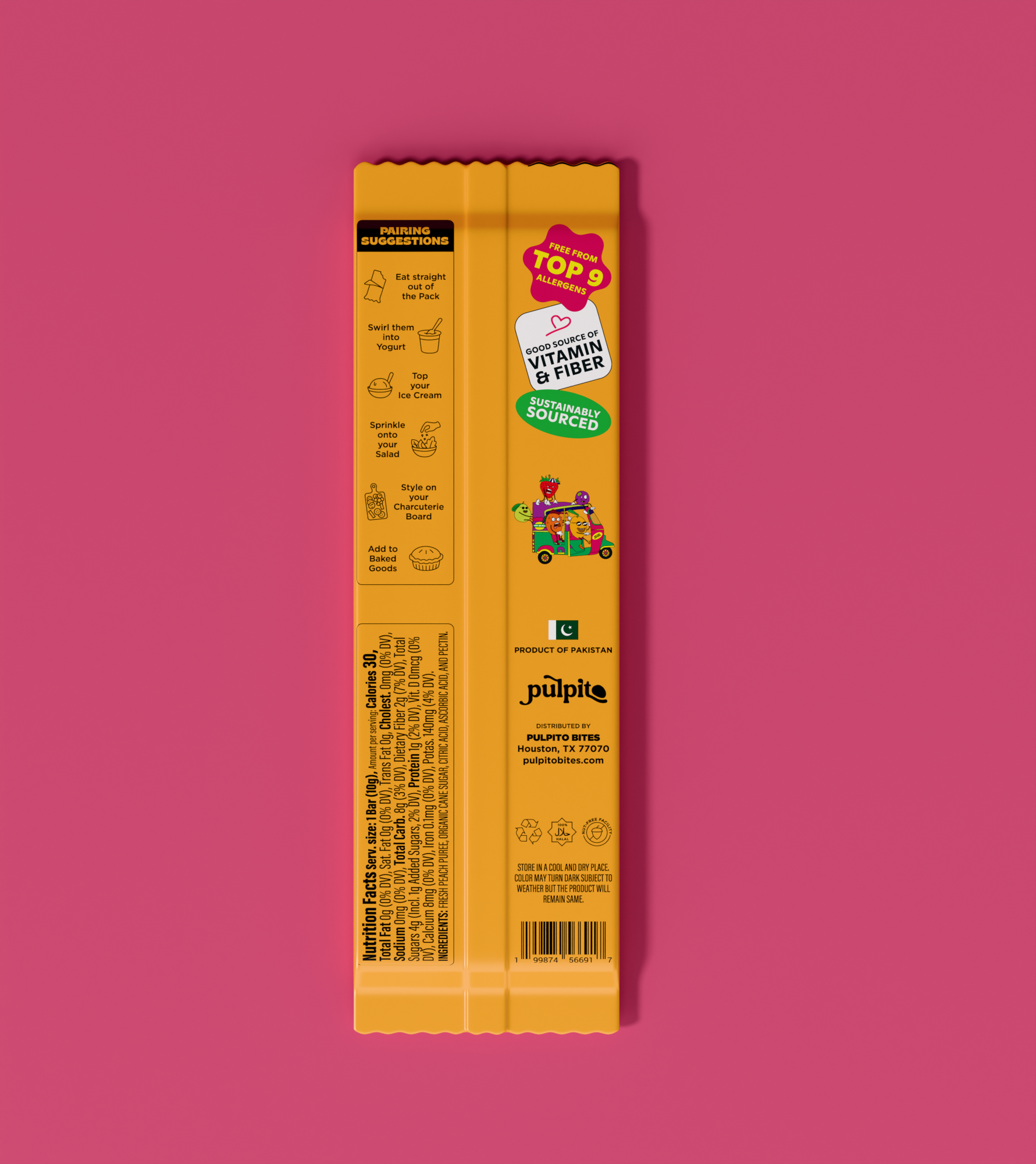 Pulpito Pretty Peach- Natural Fruit Snacks- Dried Fruit Bar 0.35 oz