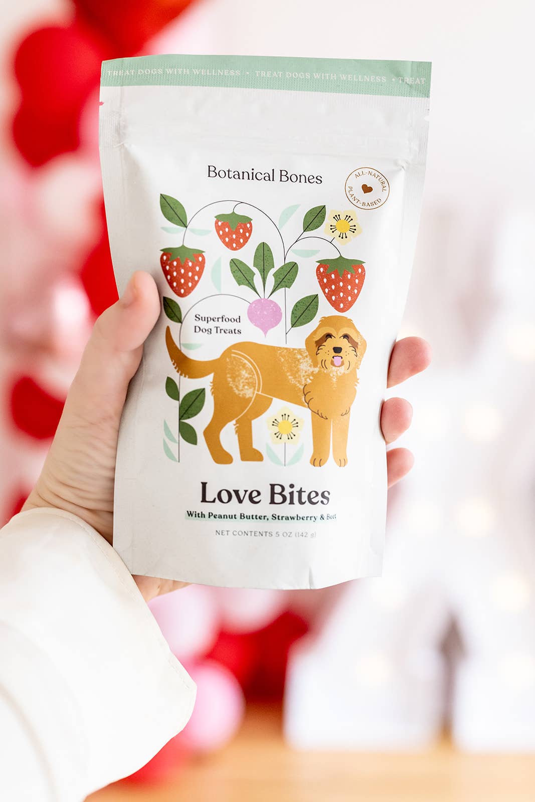 Botanical Bones - Love Bites - Organic Dog Treats, Strawberry & Peanut Butter 5oz
