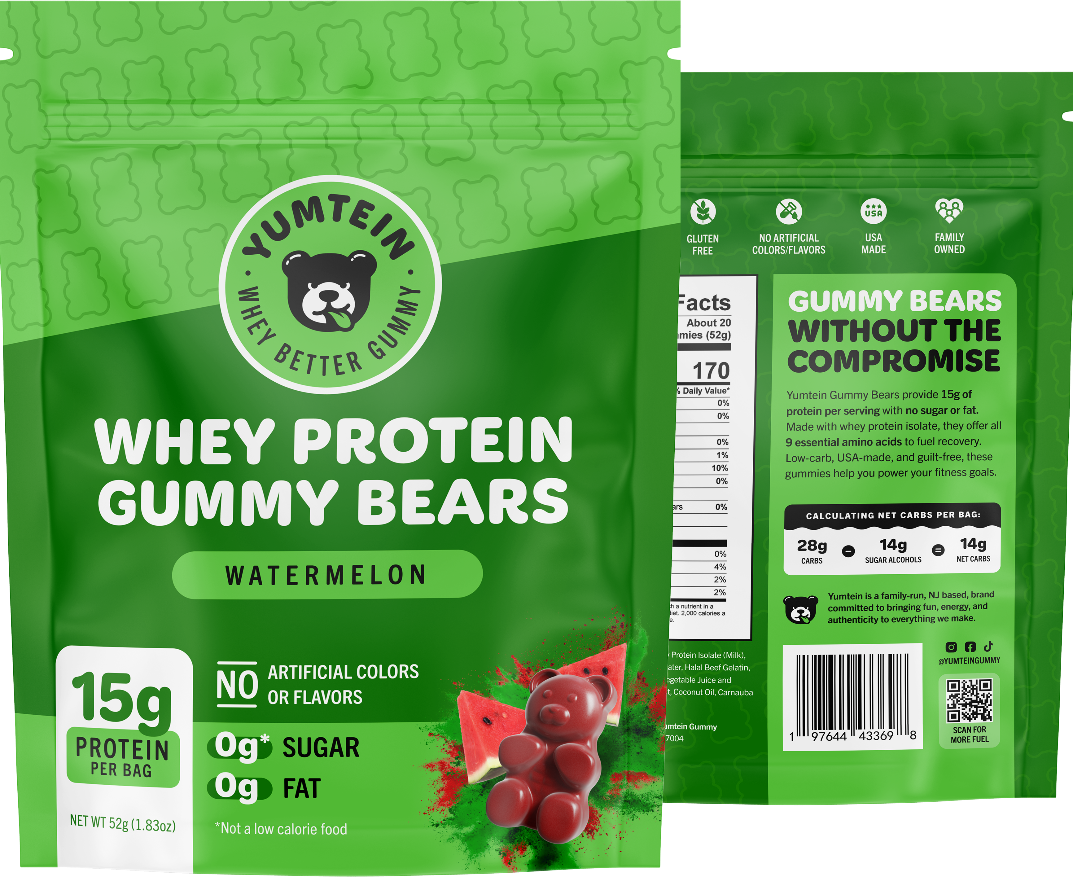 Yumtein Watermelon Protein Gummy Bears BYOB 1.83oz