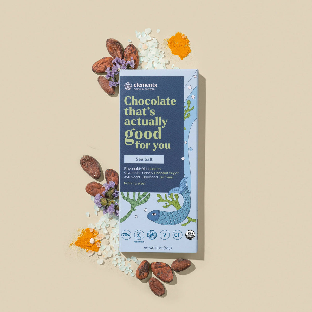 Elements - Sea Salt Dark Chocolate Bar | Vegan Organic 1.8oz