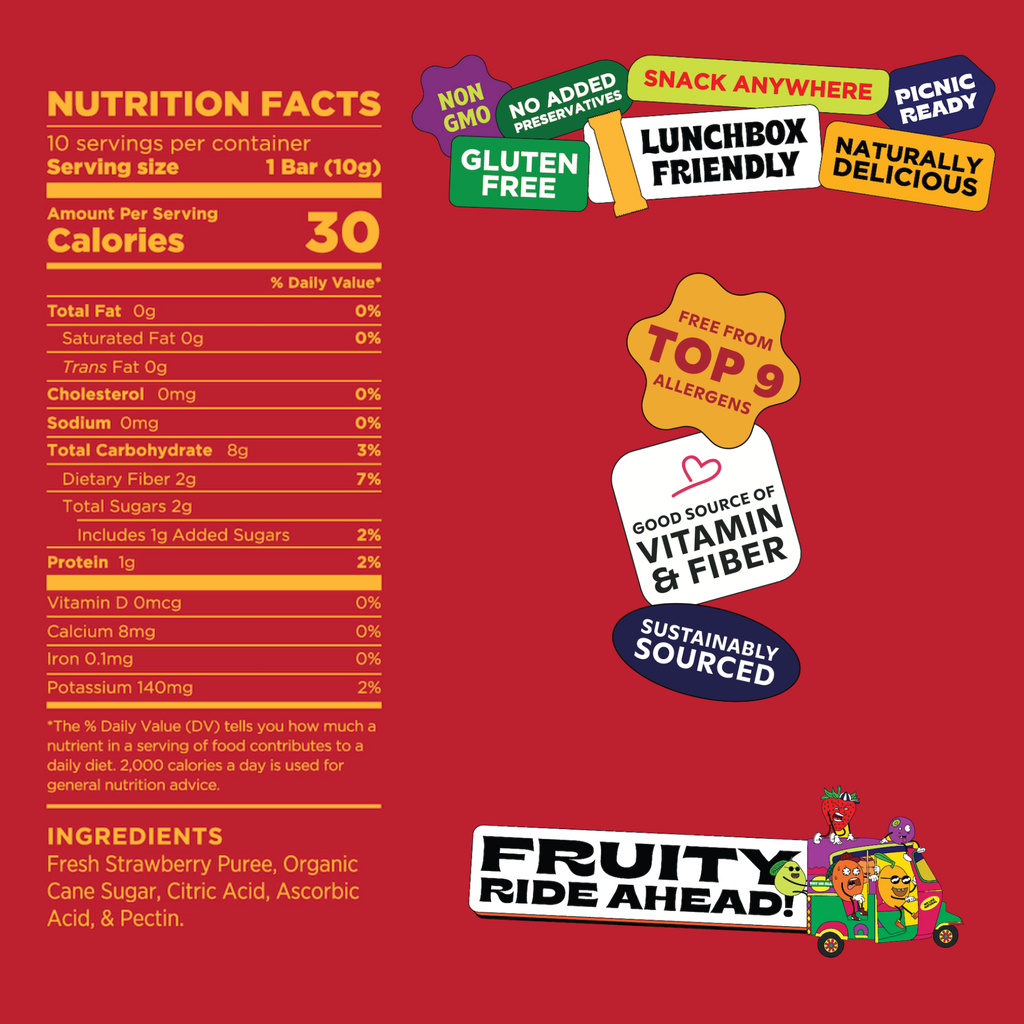 Pulpito Sassy Strawberry- Natural Fruit Snacks- Dried Fruit Bar 0.35 oz