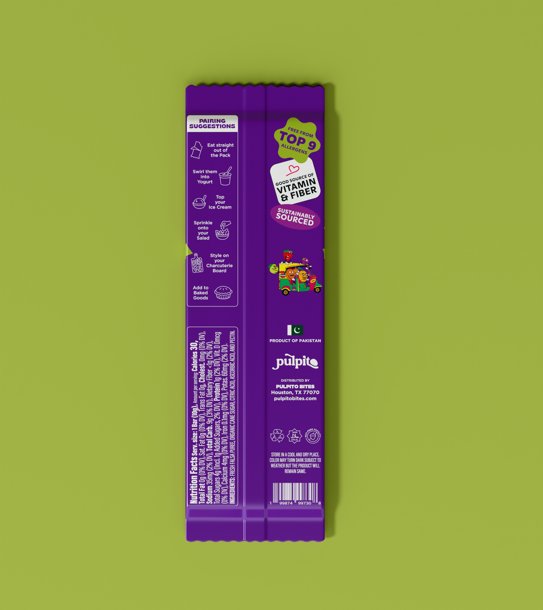 Pulpito Freaky Falsa (Blueberry)- Natural Fruit Snacks- Dried Fruit Bar 0.35 oz