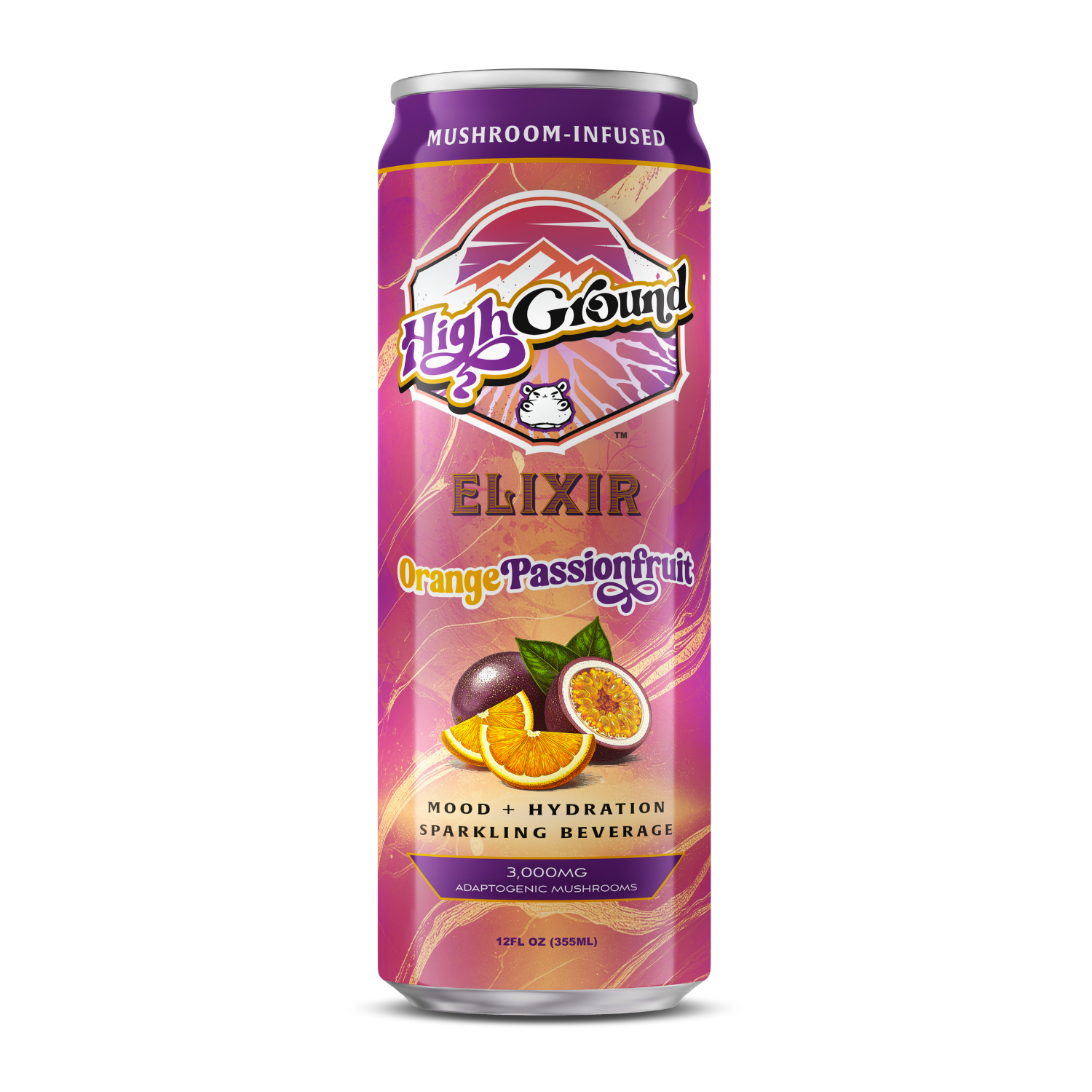 High Ground Elixir Mushroom Seltzer - Orange Passionfruit 12oz
