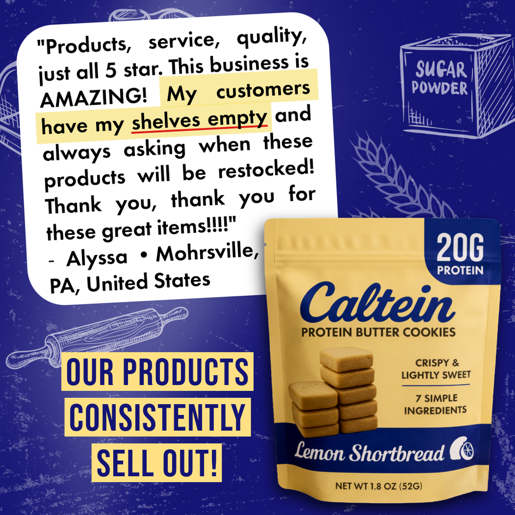 Caltein = Lemon Shortbread Cookies | High Protein Snack | Clean Label 1.8oz