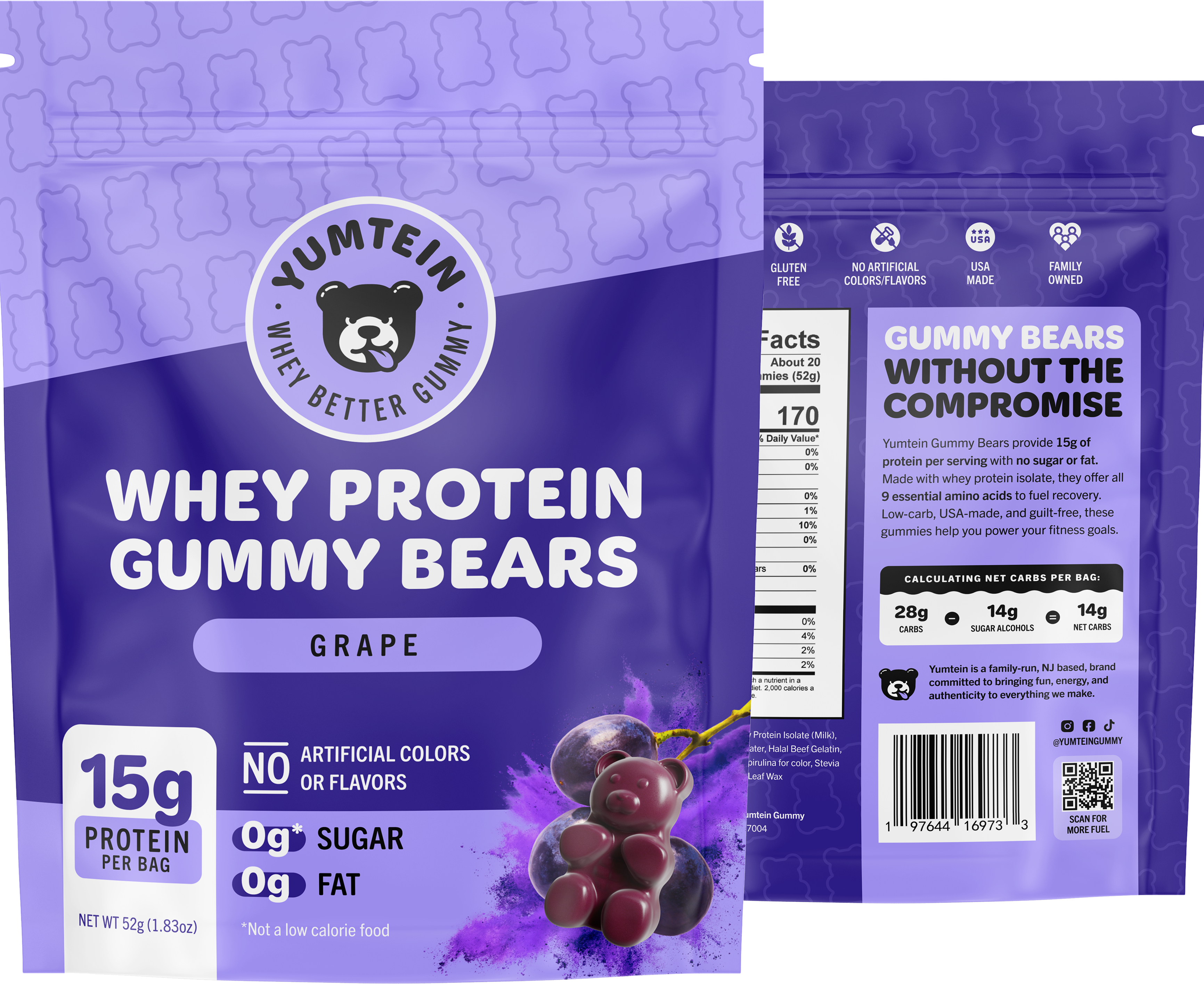 Yumtein Grape Gummy Protein Bears BYOB 1.83oz