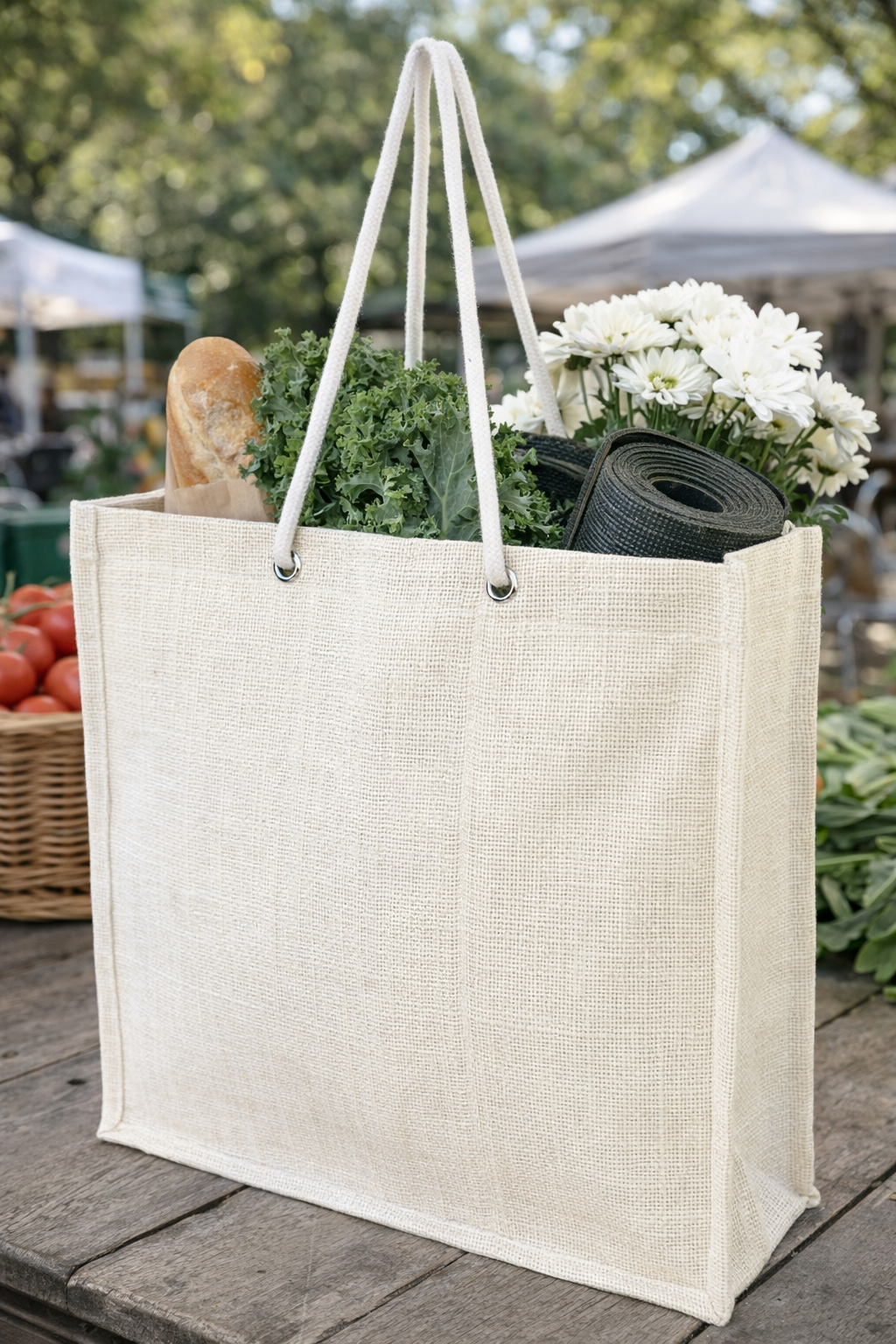Reusable Gusseted Market Grocery Tote Bag