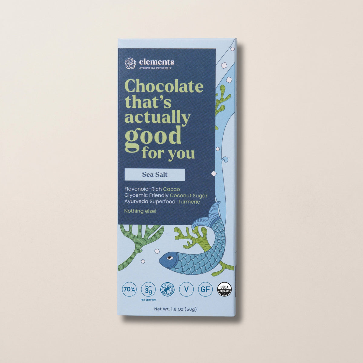 Elements - Sea Salt Dark Chocolate Bar | Vegan Organic 1.8oz