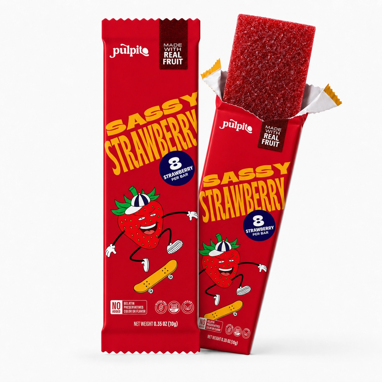 Pulpito Sassy Strawberry- Natural Fruit Snacks- Dried Fruit Bar 0.35 oz