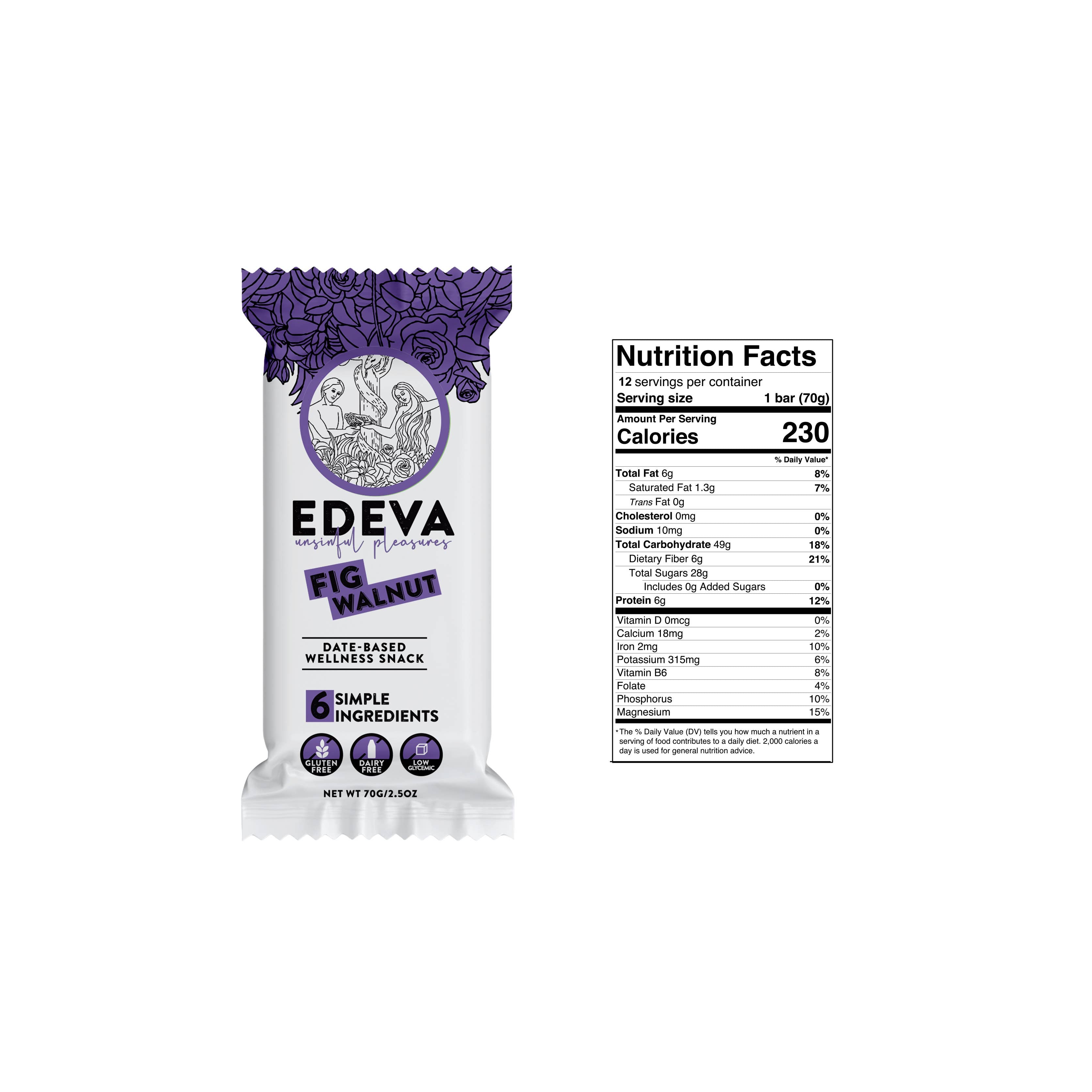 Edeva Snacks Fig Walnut Bar 2.5oz