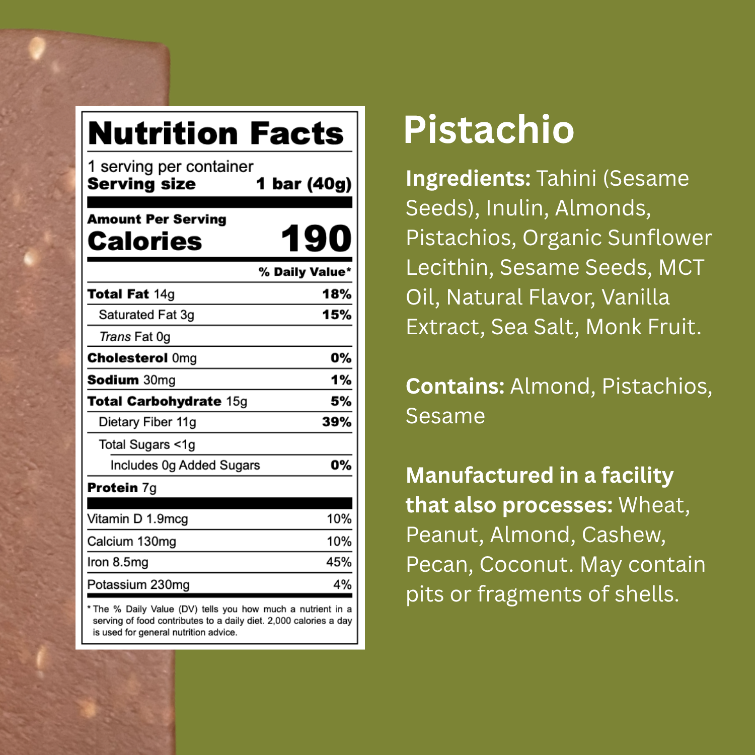 Vital Halva - Gut-friendly sesame bar, Pistachio, 1.4oz