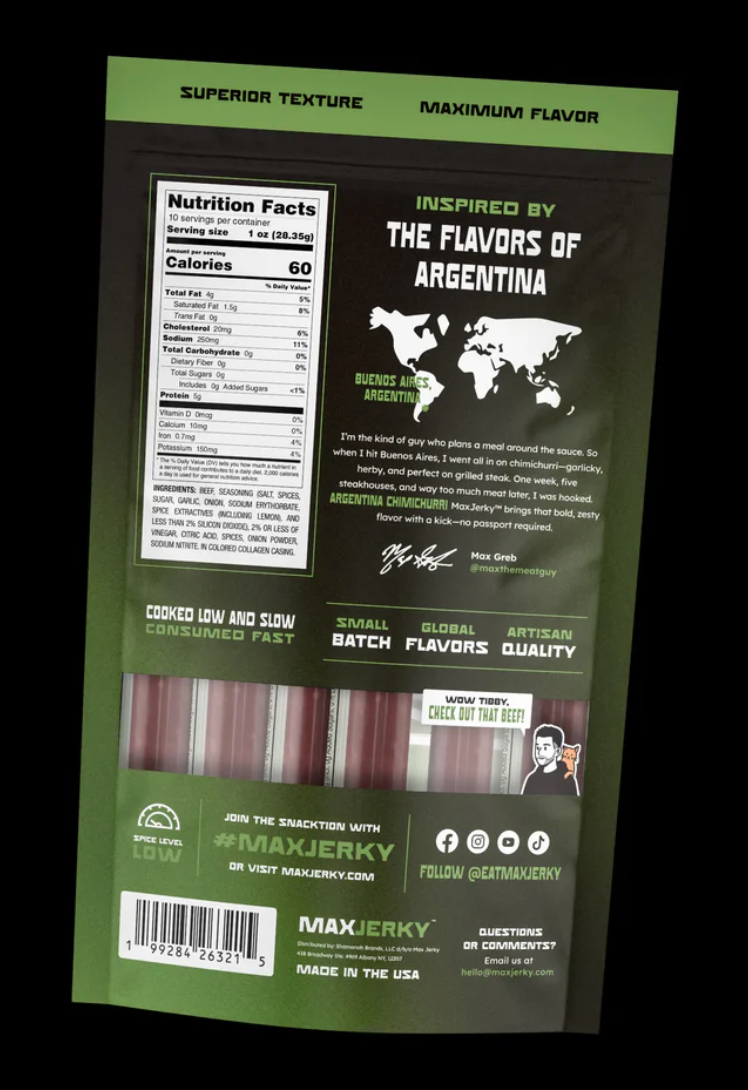 Max Jerky Argentina Chimichurri Beef Stick 1oz.