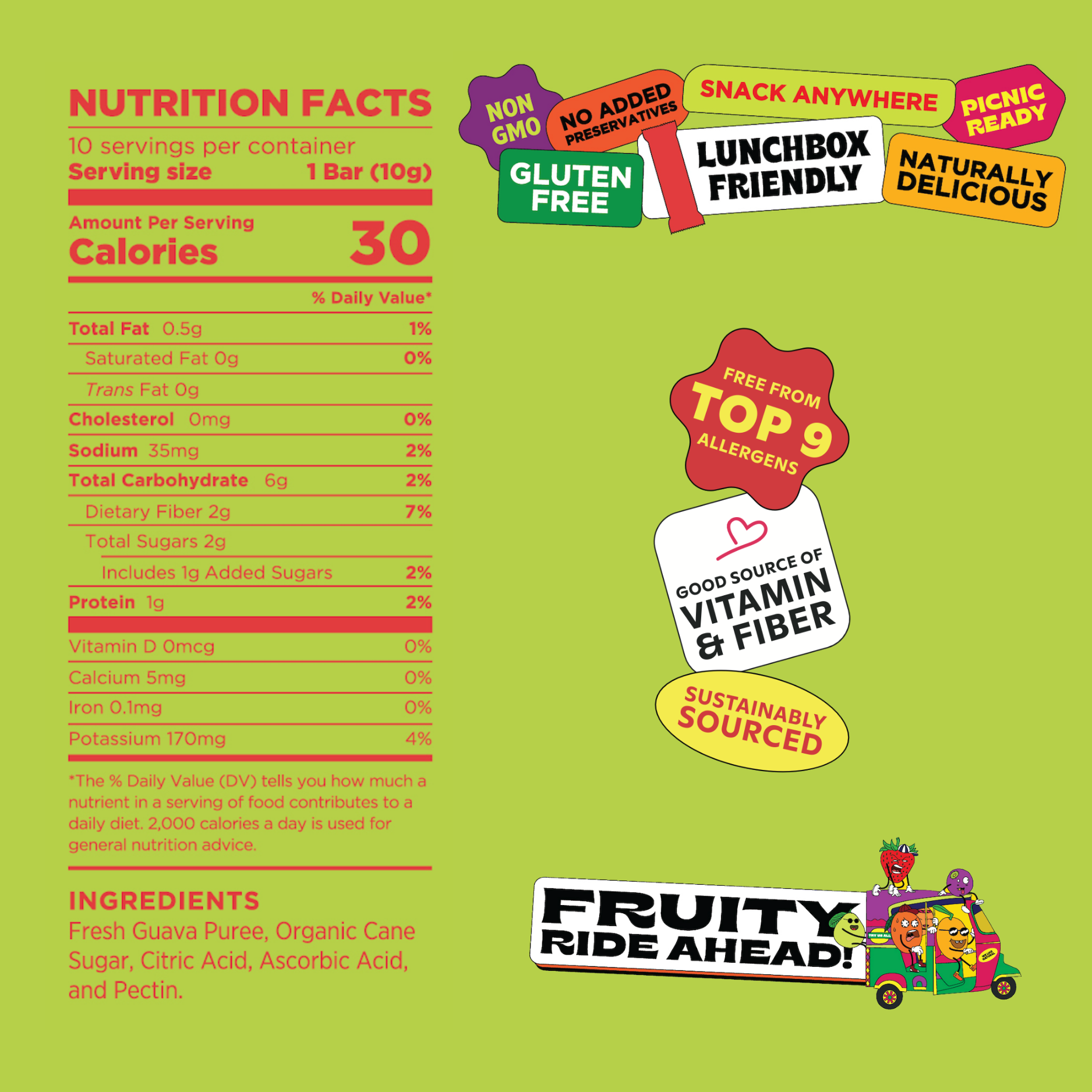 Pulpito Groovy Guava- Natural Fruit Snacks- Dried Fruit Bar 0.35 oz