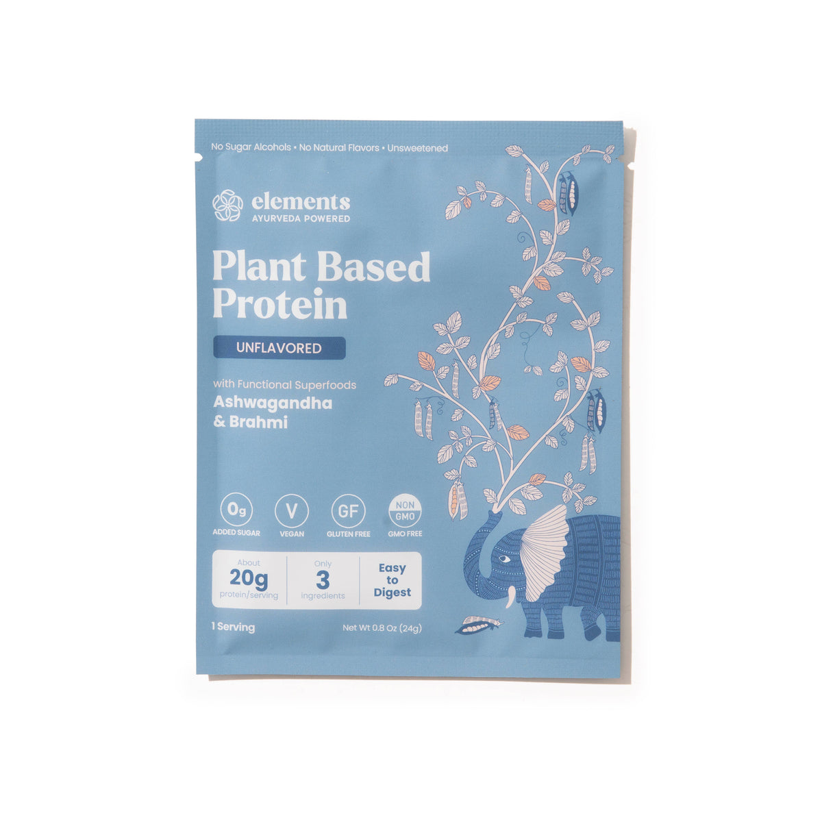 Elements Plant Based Protein Single Serve 1.2oz: Chocolate, Peanut Butter, Vanilla, Unflavored  & Chai Spice