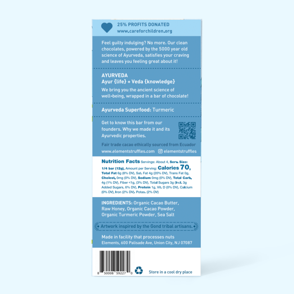Elements - Sea Salt Dark Chocolate Bar | Vegan Organic 1.8oz