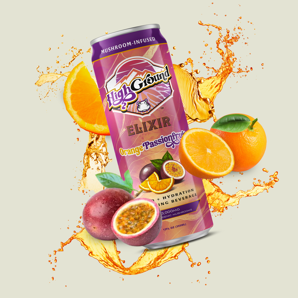 High Ground Elixir Mushroom Seltzer - Orange Passionfruit 12oz