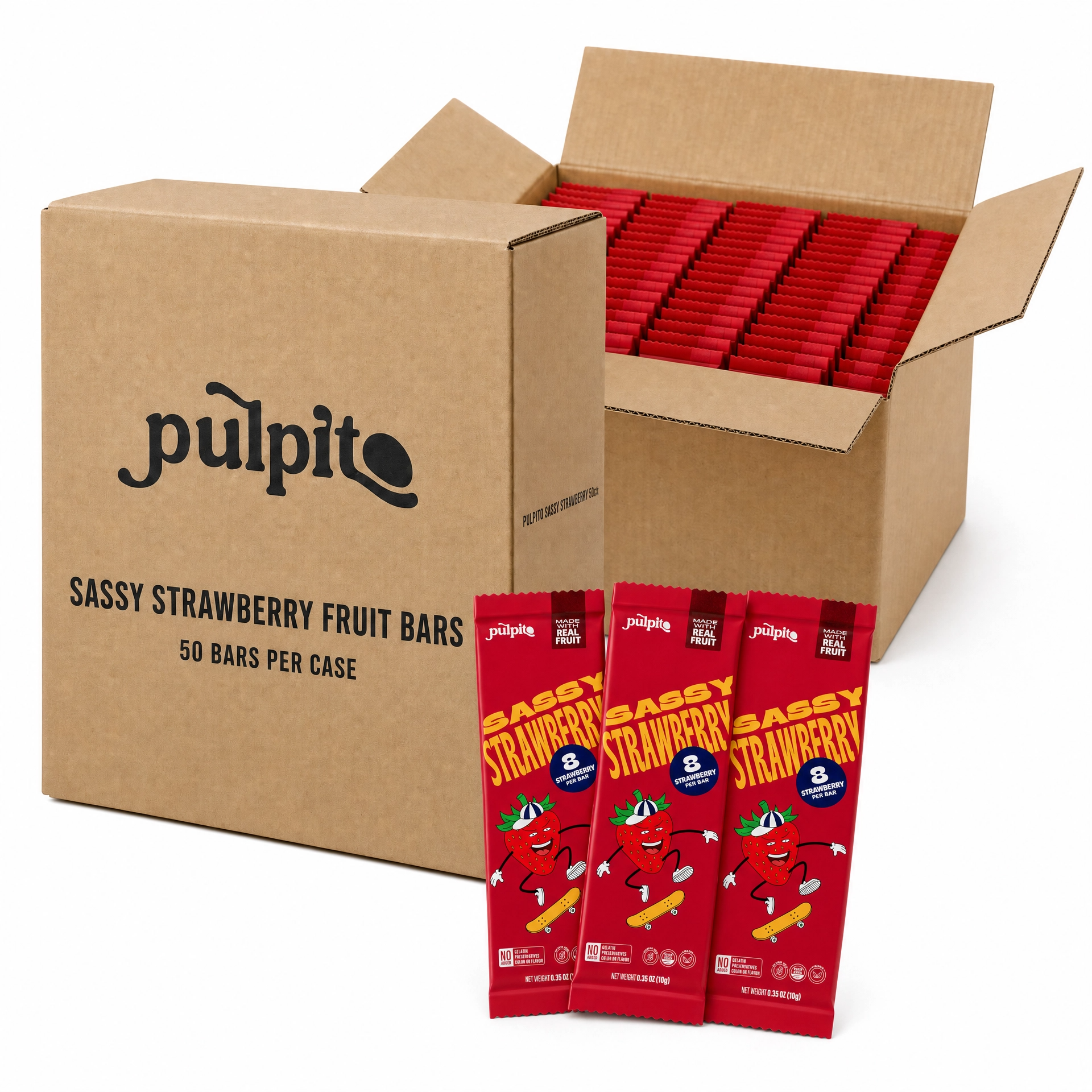 Pulpito Sassy Strawberry- Natural Fruit Snacks- Dried Fruit Bar 0.35 oz
