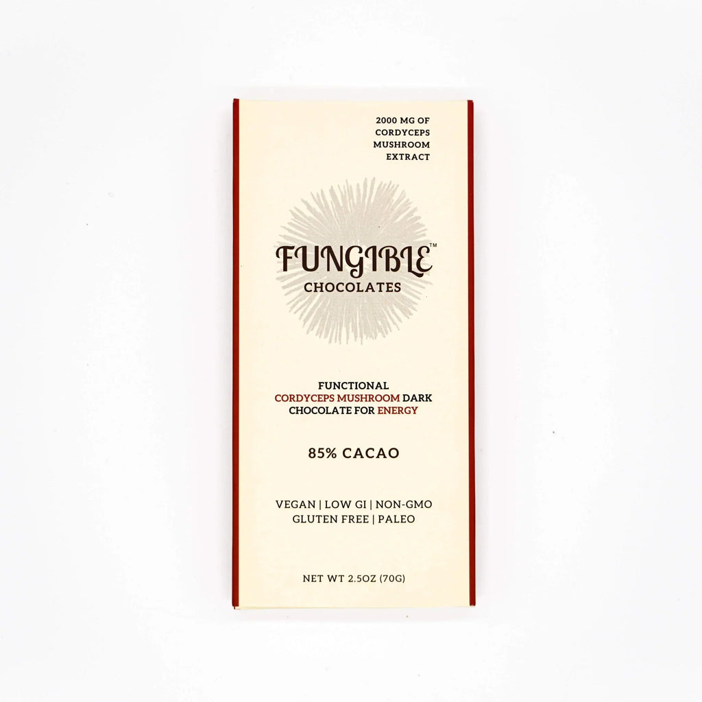 Fungible Chocolates® - Functional Cordyceps Mushroom Dark Chocolate Bar for Energy (85% cacao)