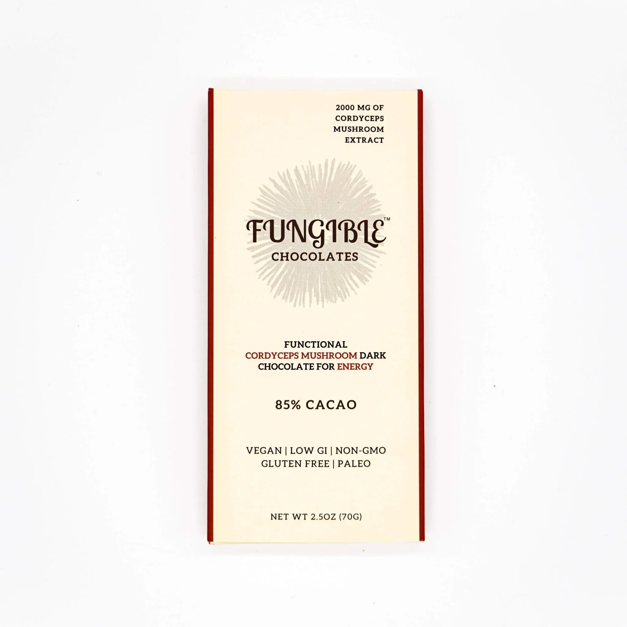 Fungible Chocolates® - Functional Cordyceps Mushroom Dark Chocolate Bar for Energy (85% cacao)