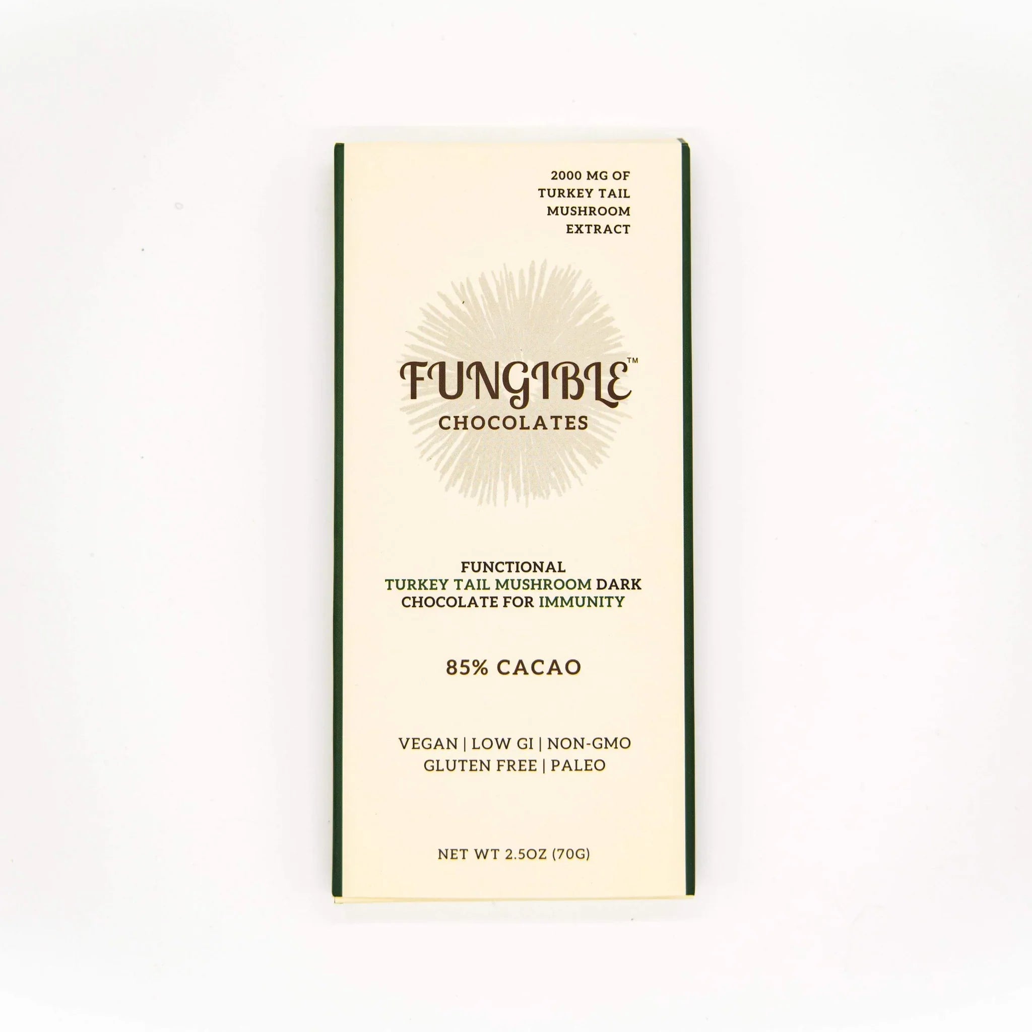 Fungible Chocolates® - Functional Turkey Tail Mushroom Dark Chocolate Bar for Immunity (85% cacao)