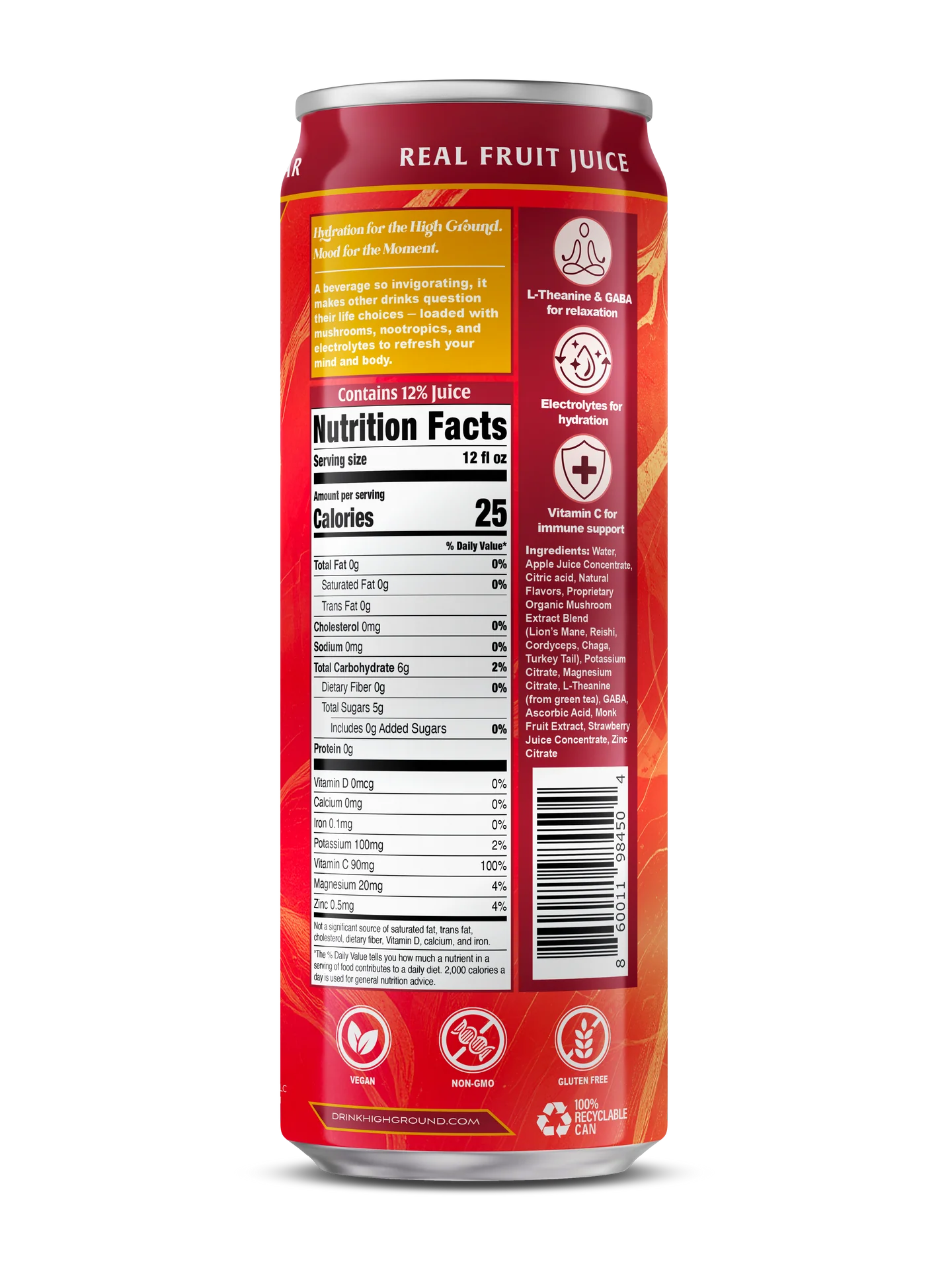 High Ground Elixir Mushroom Seltzer - Strawberry Peach 12oz