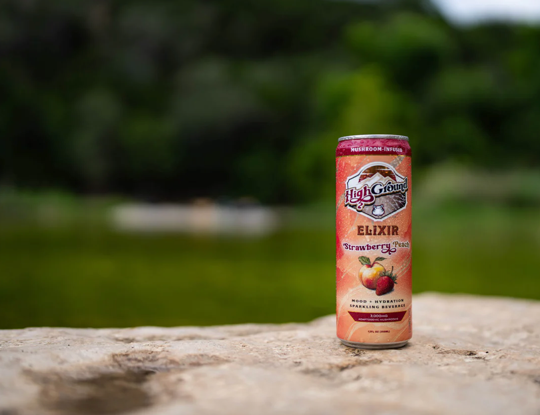 High Ground Elixir Mushroom Seltzer - Strawberry Peach 12oz