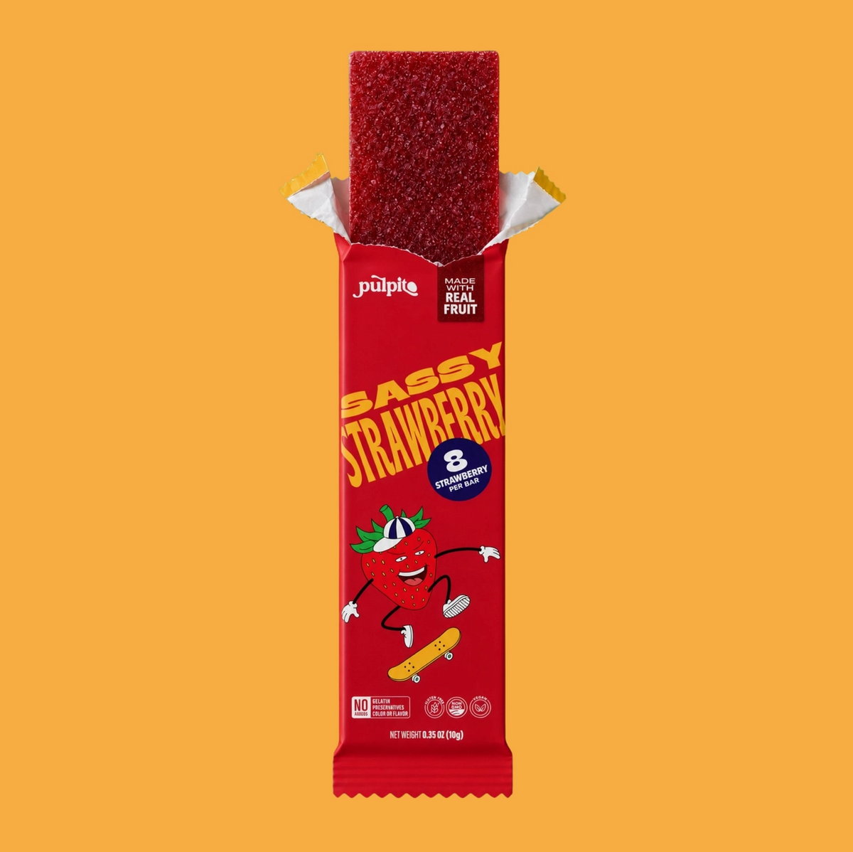 Pulpito - Natural Fruit Bar Snack, Sassy Strawberry 10pk. 3.5oz