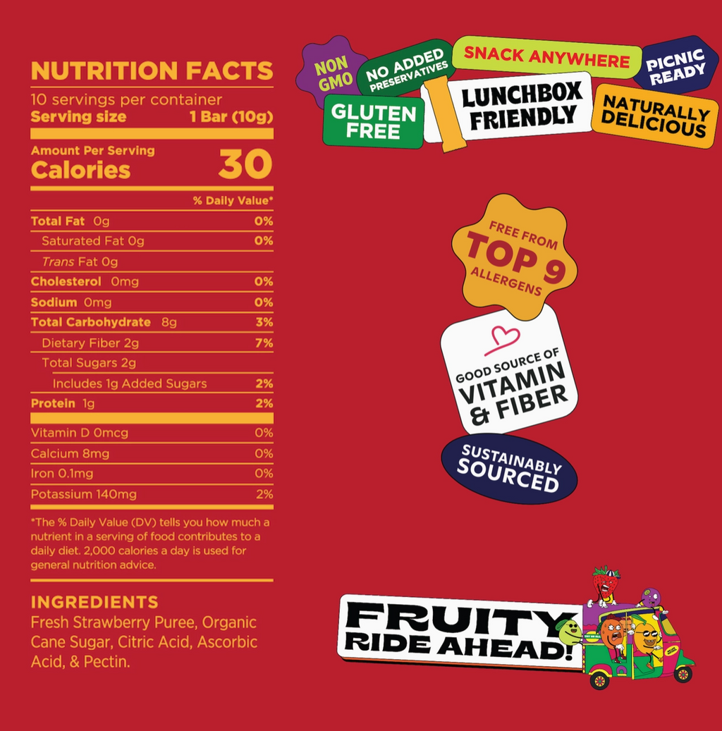 Pulpito - Natural Fruit Bar Snack, Sassy Strawberry 10pk. 3.5oz