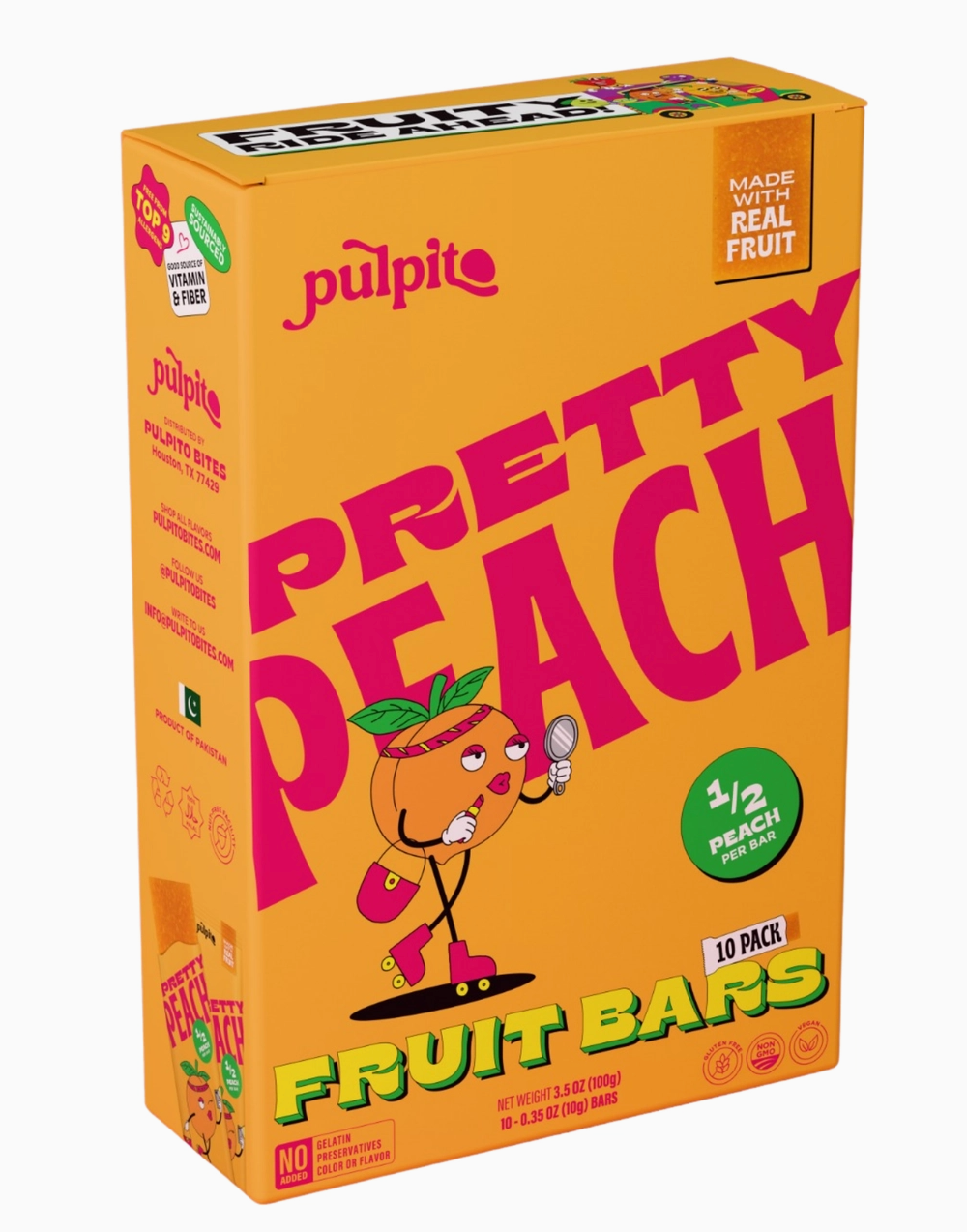 Pulpito - Natural Fruit Bar Snack, Pretty Peach 10pk. 3.5oz