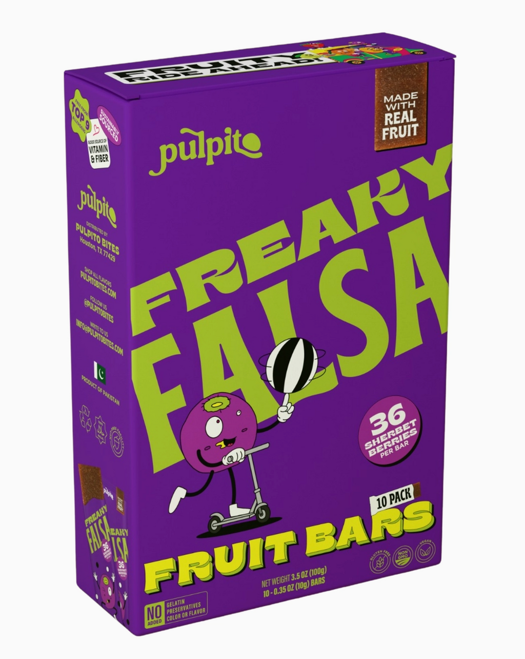 Pulpito - Natural Fruit Bar Snack, Freaky Falsa (Blueberry) 10pk. 3.5oz