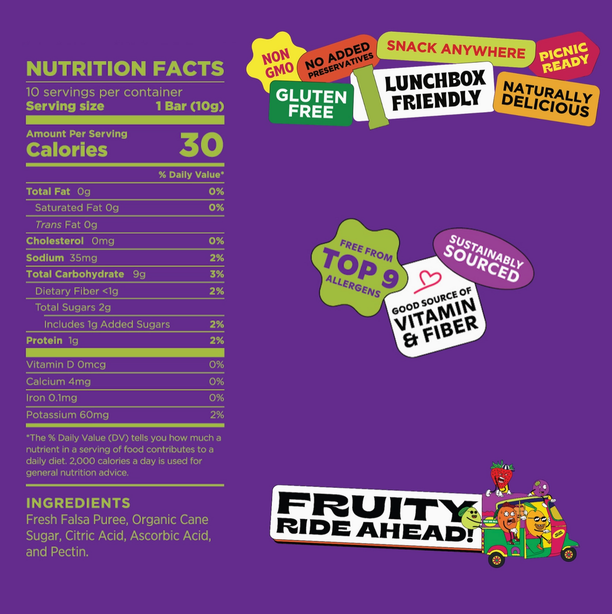 Pulpito - Natural Fruit Bar Snack, Freaky Falsa (Blueberry) 10pk. 3.5oz