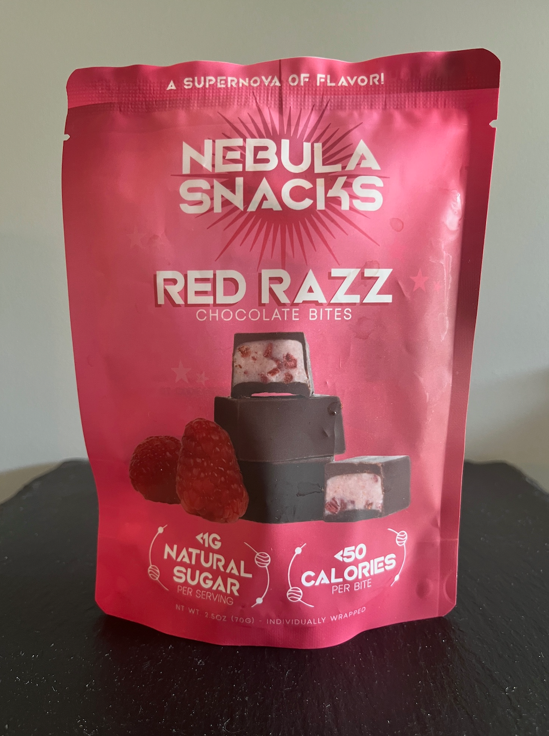 Nebula Snacks Red Razz Filled Dark Chocolate Bites