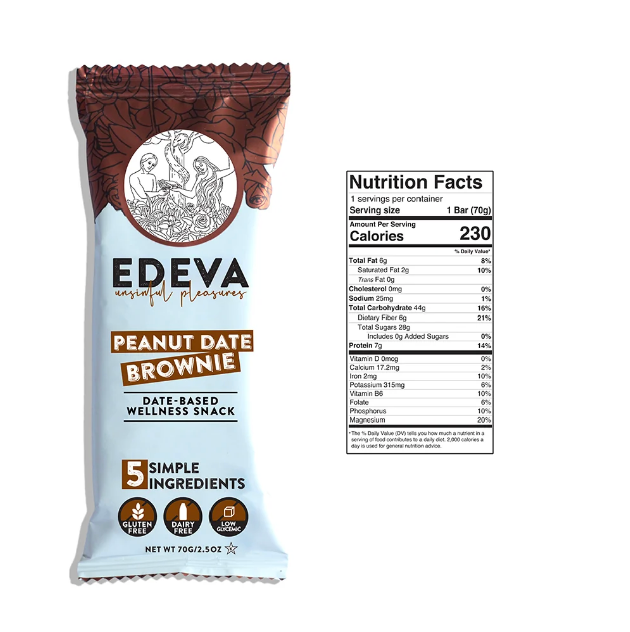 Edeva Snacks Peanut Date Brownie Snack Bar 2.5oz