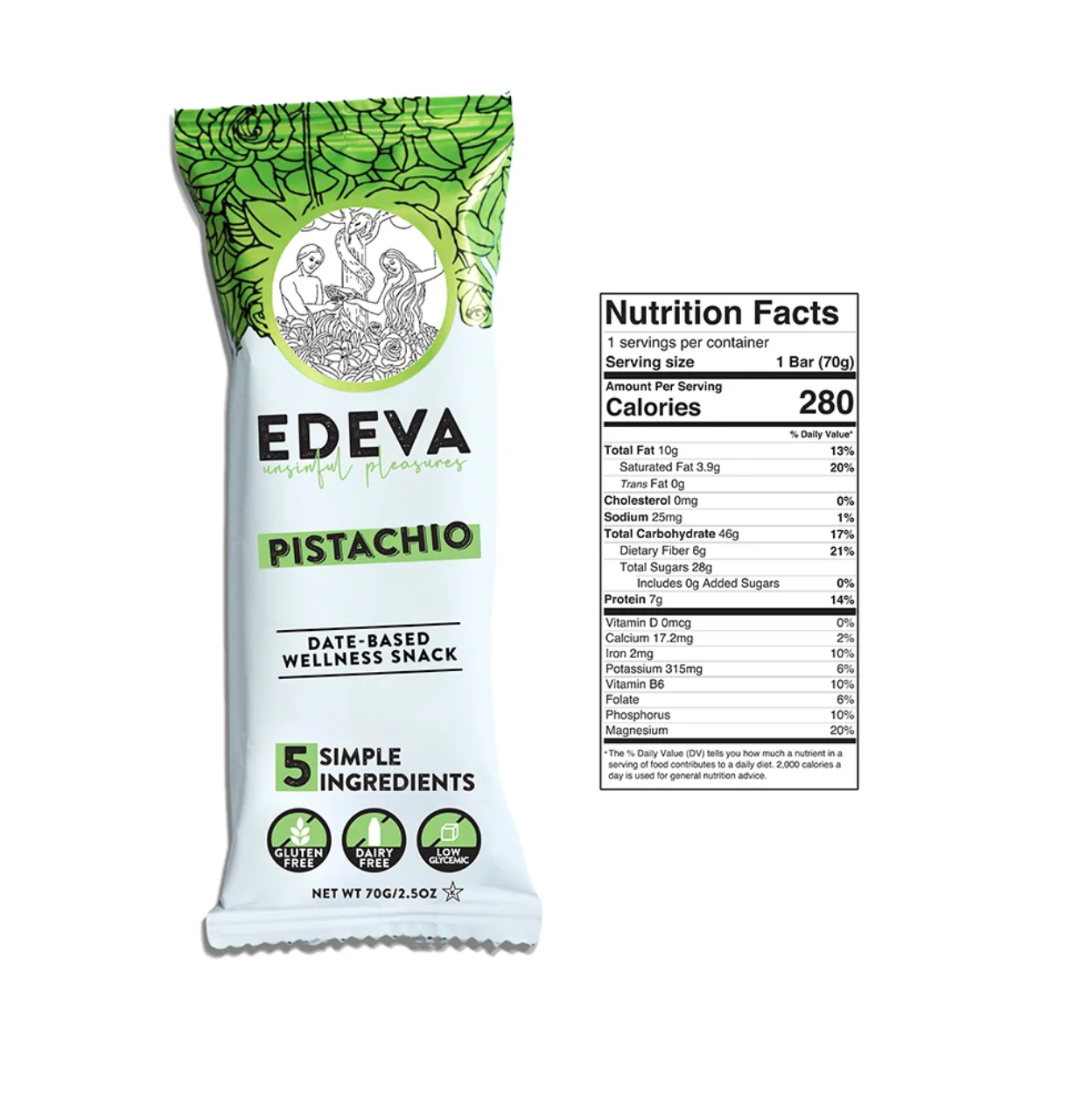 Edeva Snacks Date-Based Pistachio Snack Bar 2.5oz