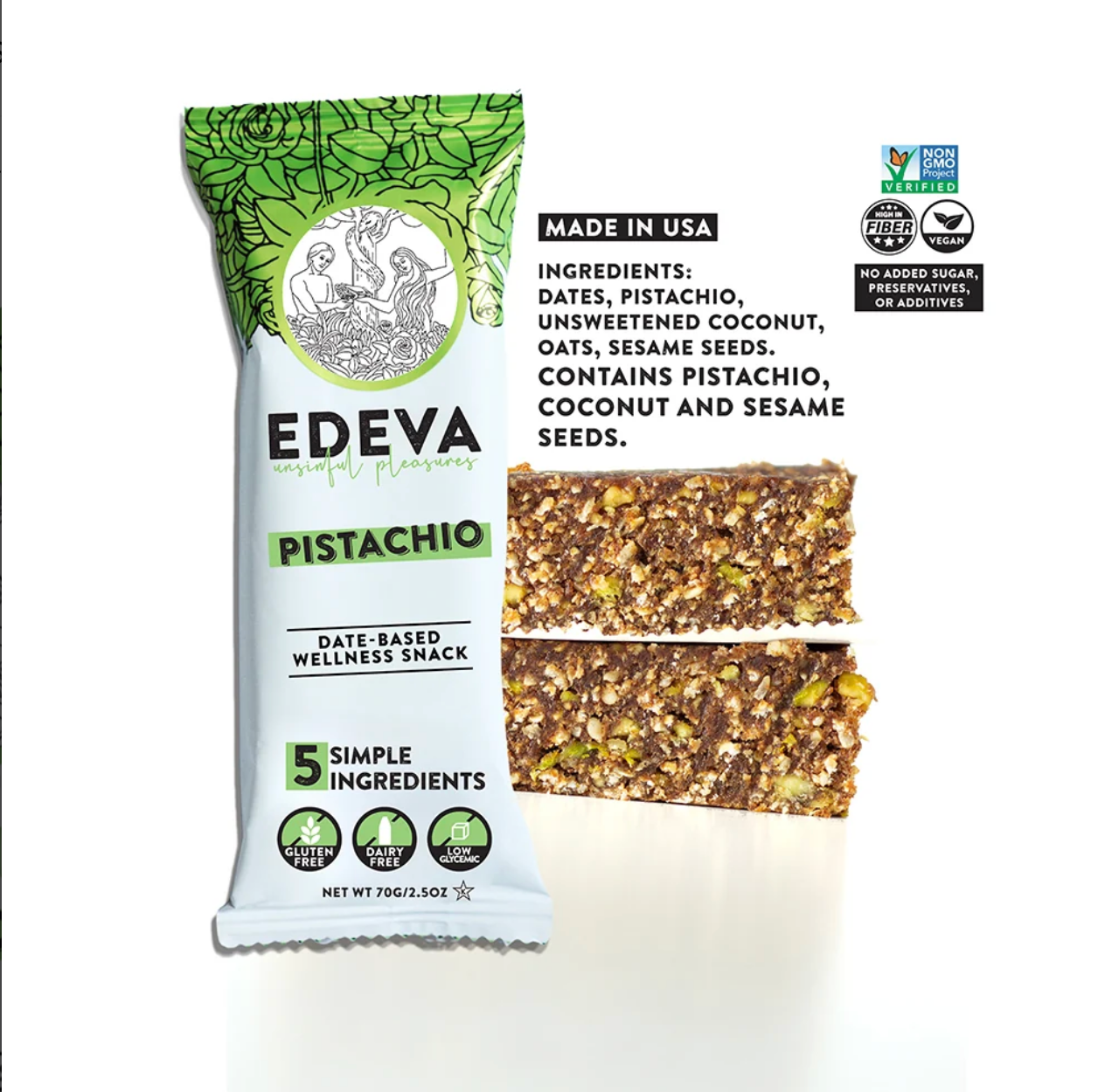Edeva Snacks Date-Based Pistachio Snack Bar 2.5oz