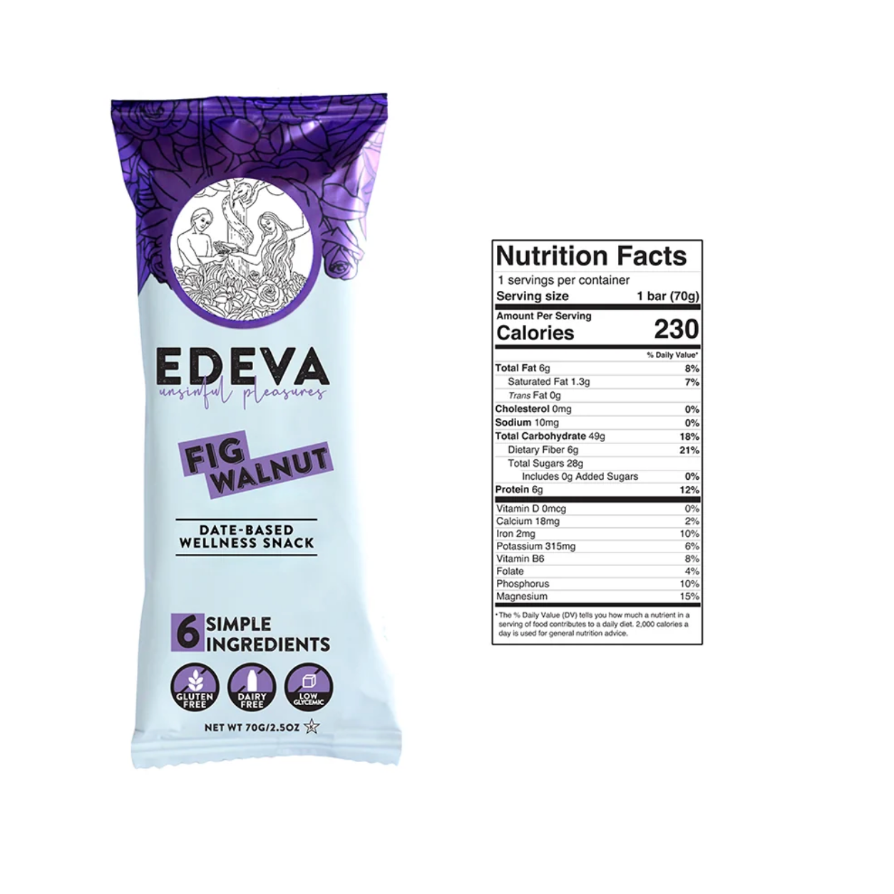 Edeva Snacks Fig Walnut Bar 2.5oz