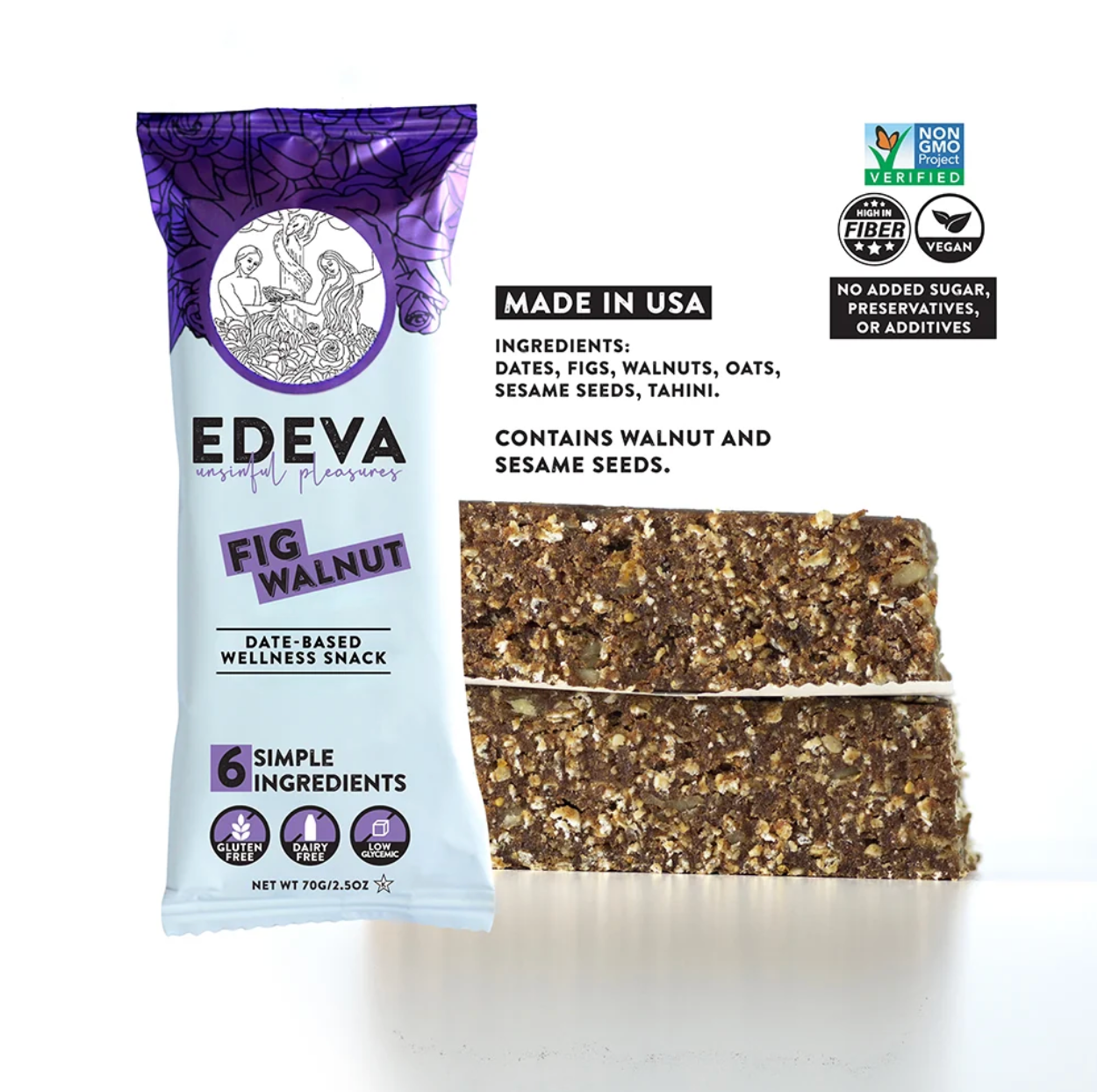 Edeva Snacks Fig Walnut Bar 2.5oz