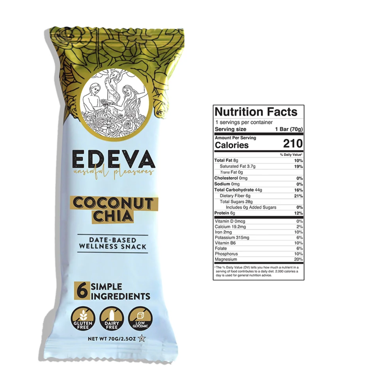 Edeva Snacks Coconut Chia Date-Based Bar 2.5oz