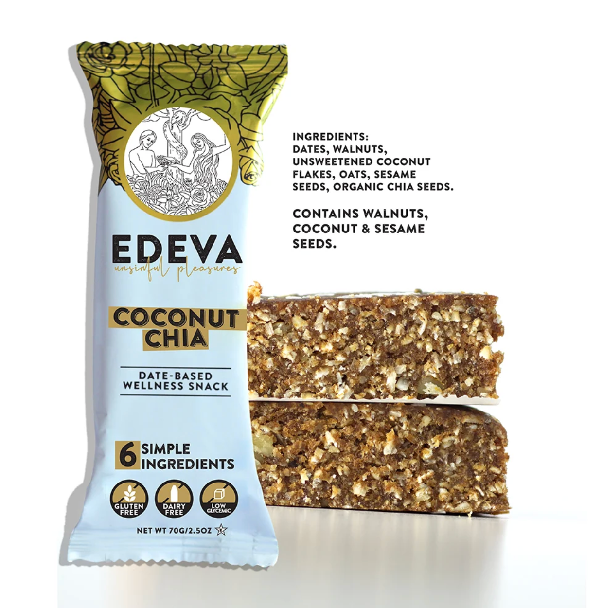 Edeva Snacks Coconut Chia Date-Based Bar 2.5oz