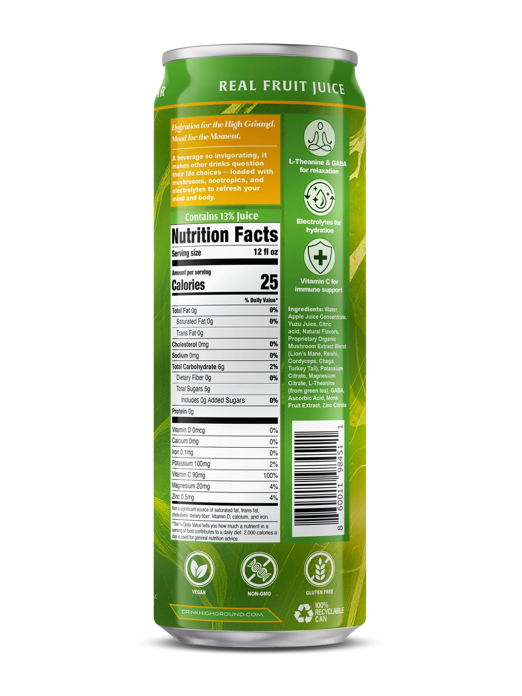 High Ground Elixir Mushroom Seltzer - Yuzu Lime 12oz