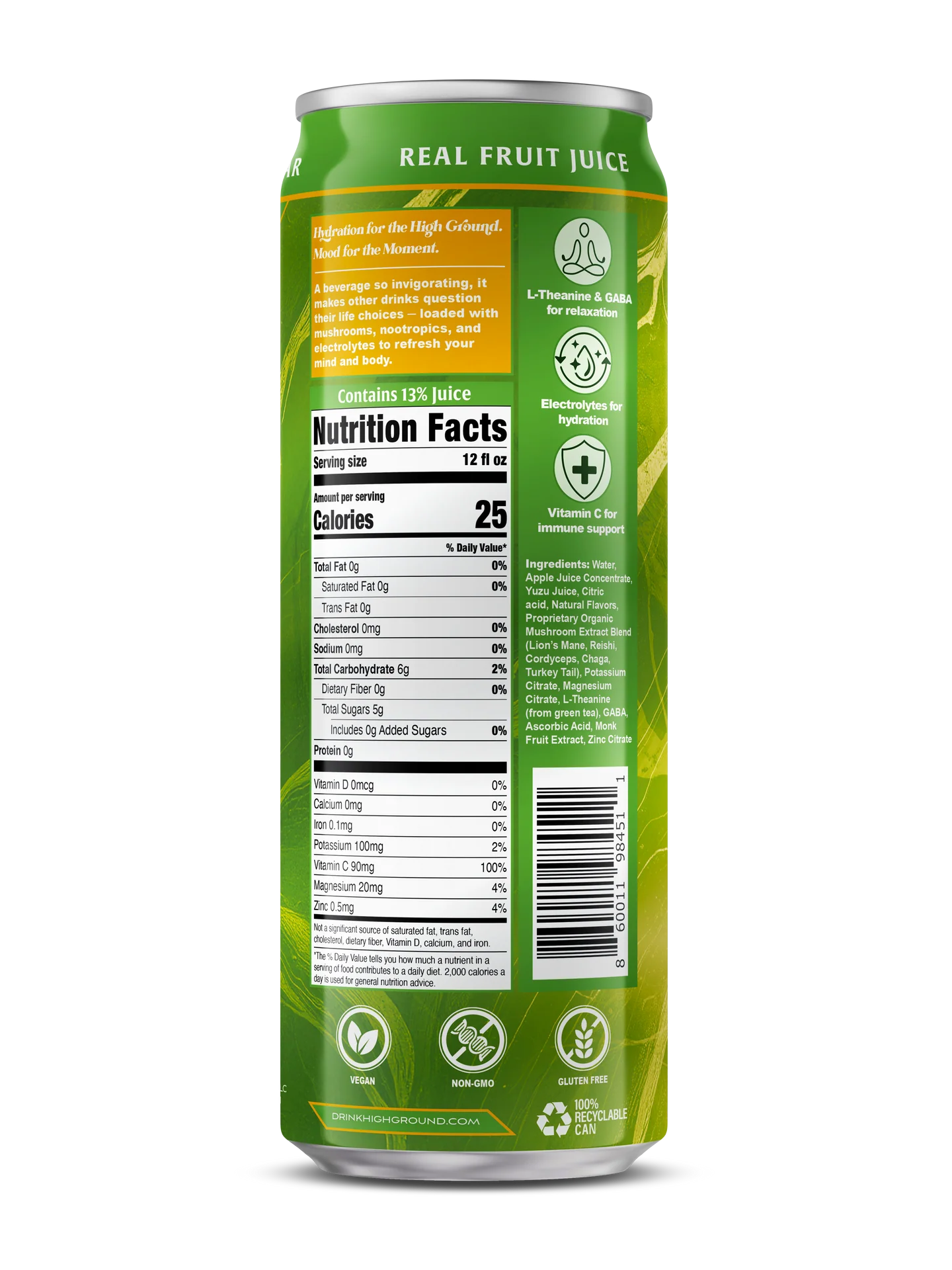 High Ground Elixir Mushroom Seltzer - Yuzu Lime 12oz