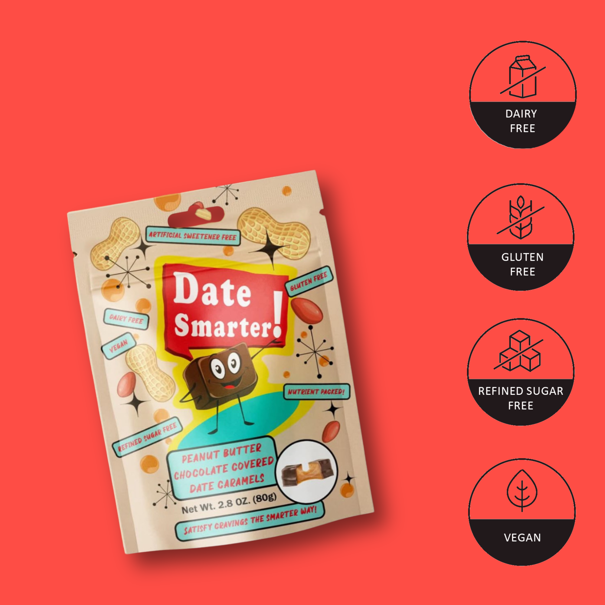 Date Smarter Peanut Butter Chocolate Covered Date Caramels