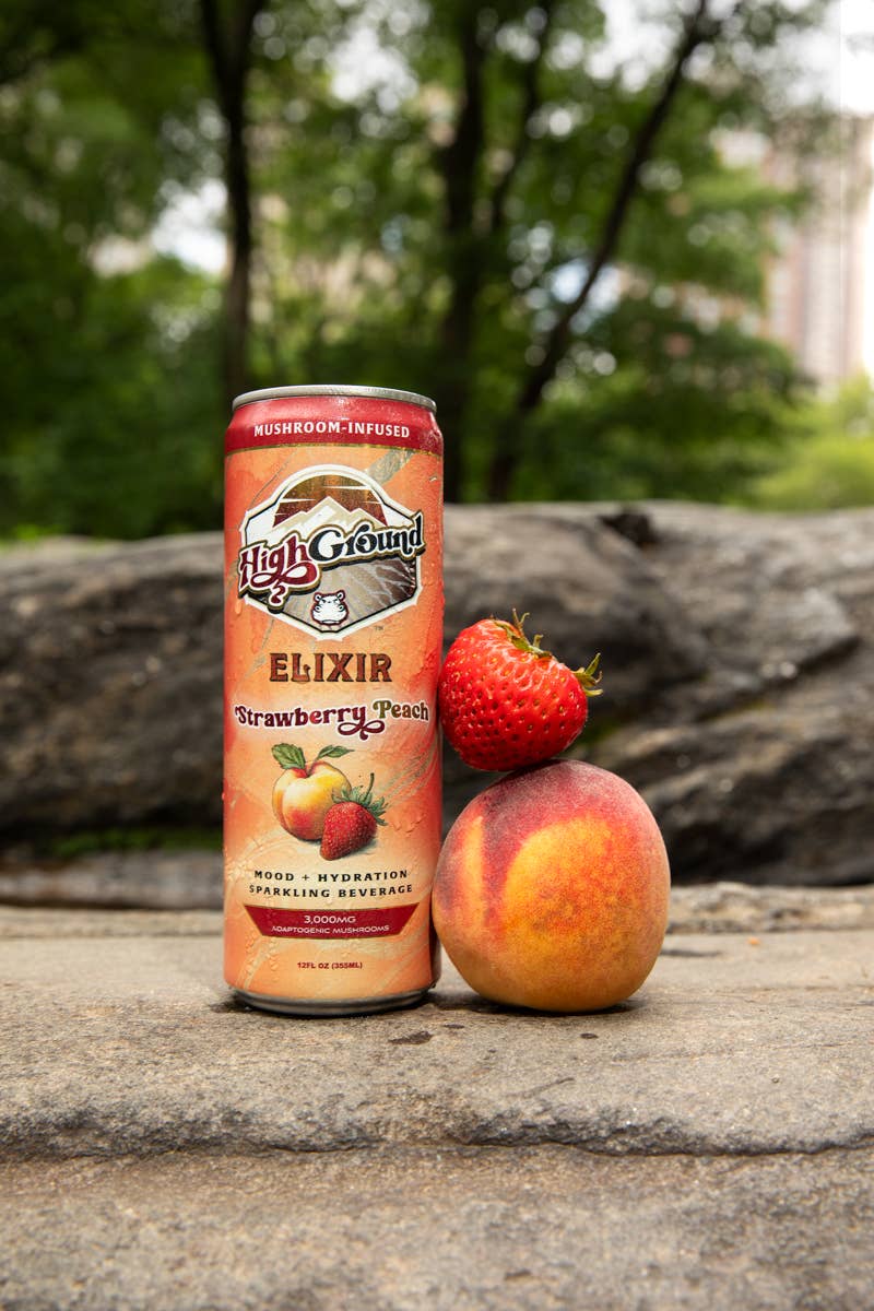 High Ground Elixir Mushroom Seltzer - Strawberry Peach 12oz