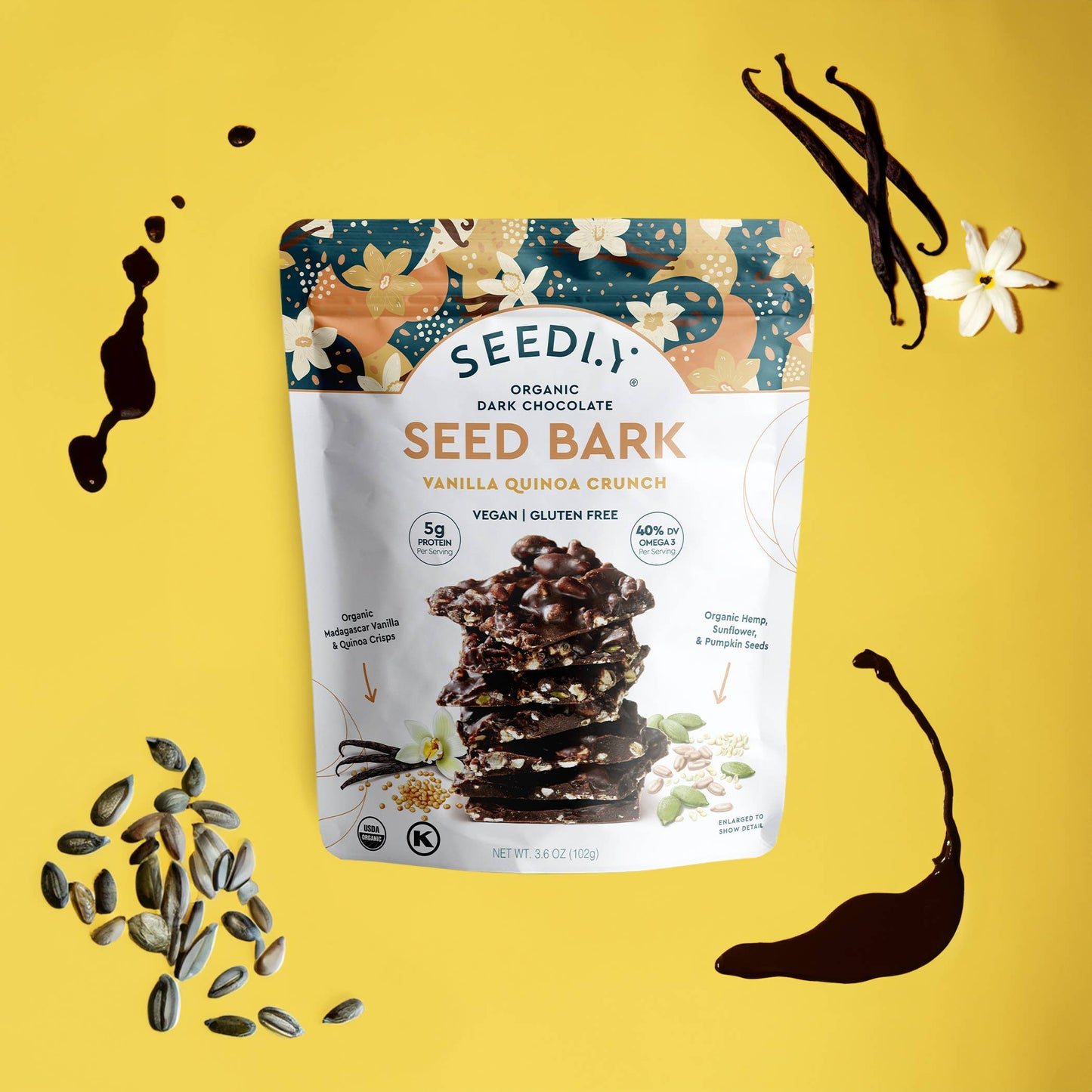 SEEDLY - Dark Chocolate Bark - Vanilla Quinoa Crunch